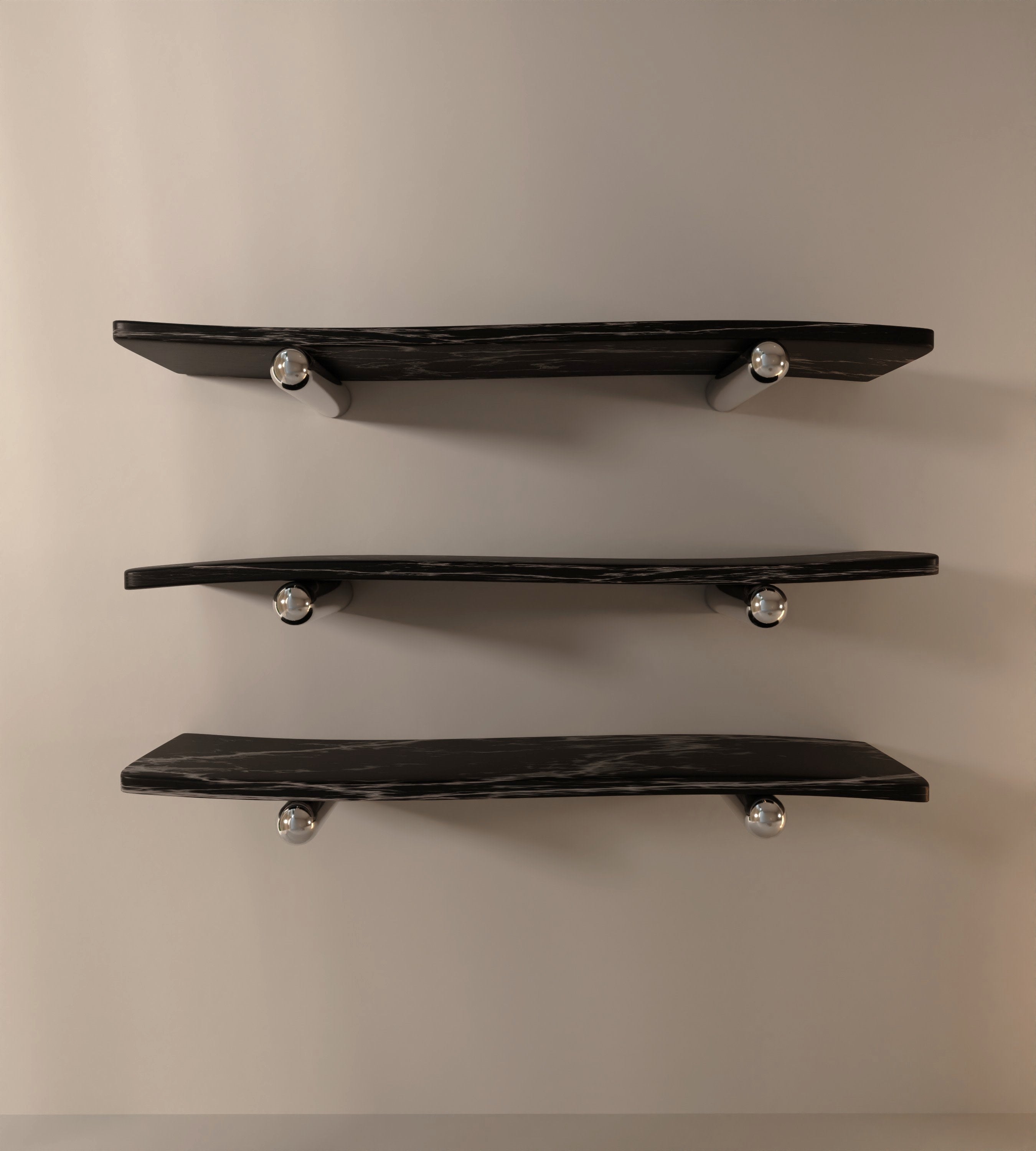 “Velo” Shelves | Marble Stainless Steel — detail view