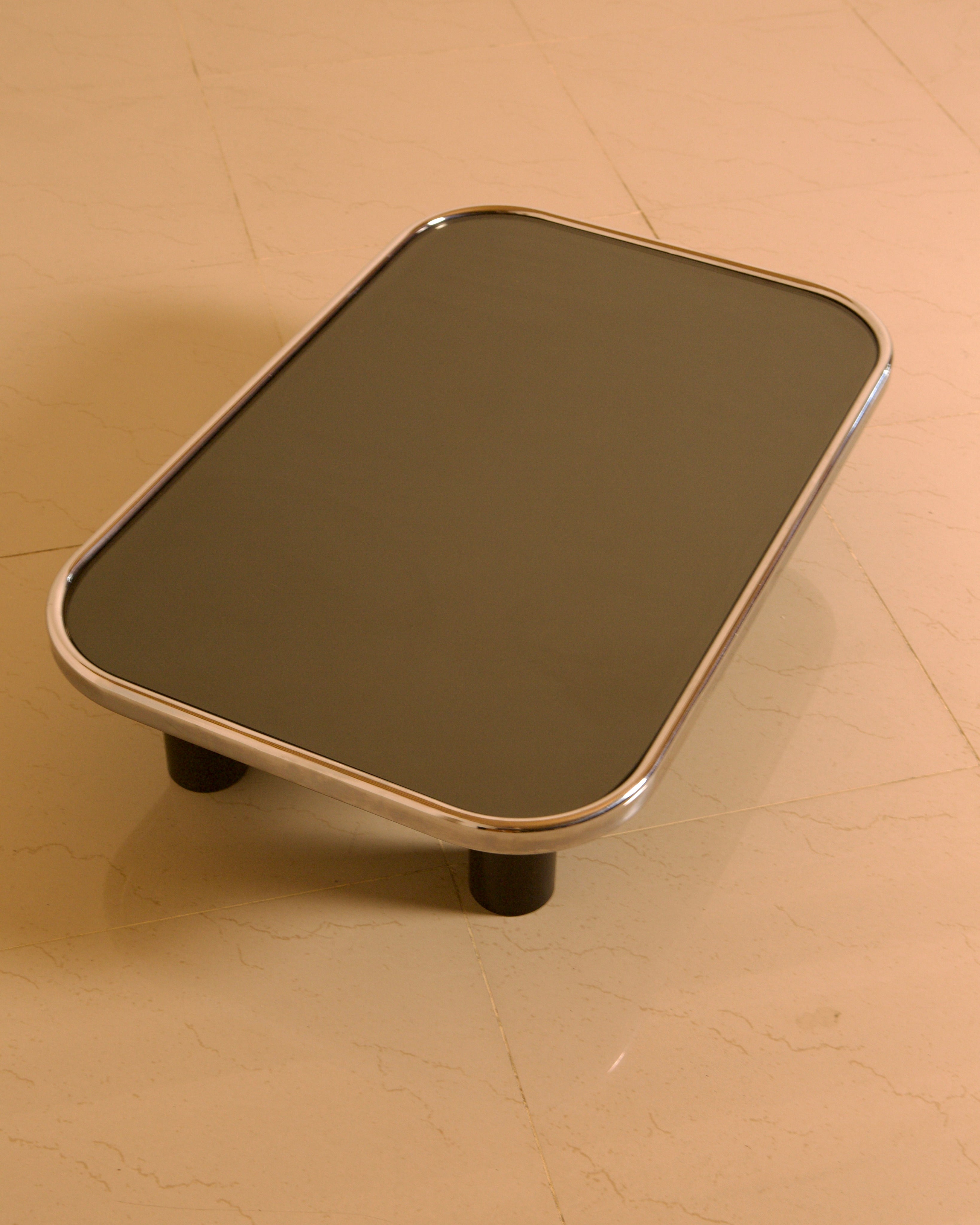 Smoked Mirror & Chrome Coffee Table, Willy Rizzo Style, 1970s Italy — alternate view