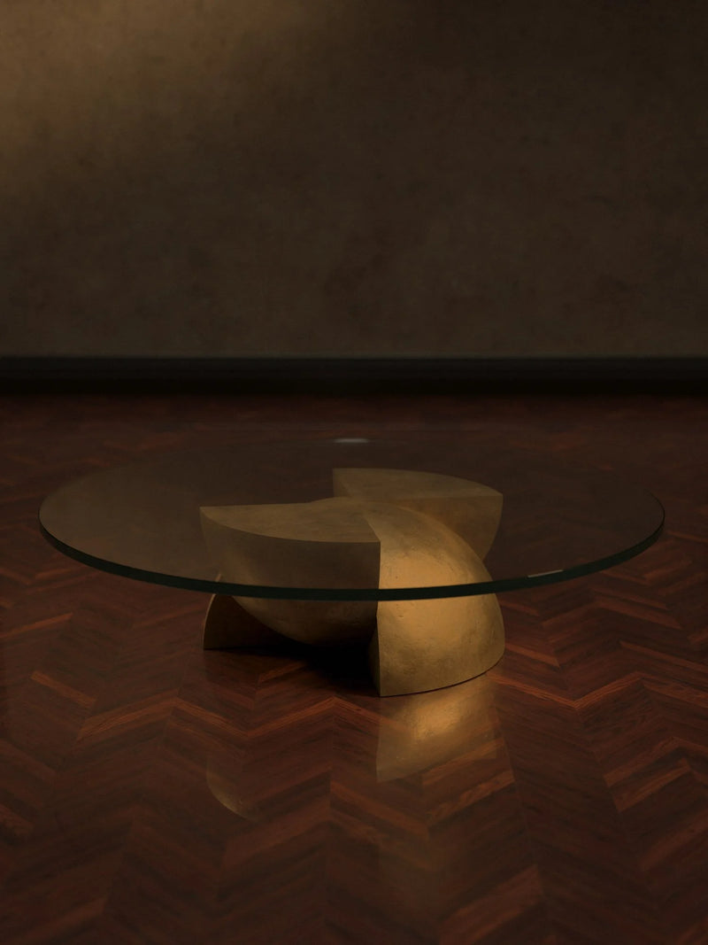 Axis Coffee Table in Glass and Cast Brass by Studio Brocky by Studio Brocky | The Oblist