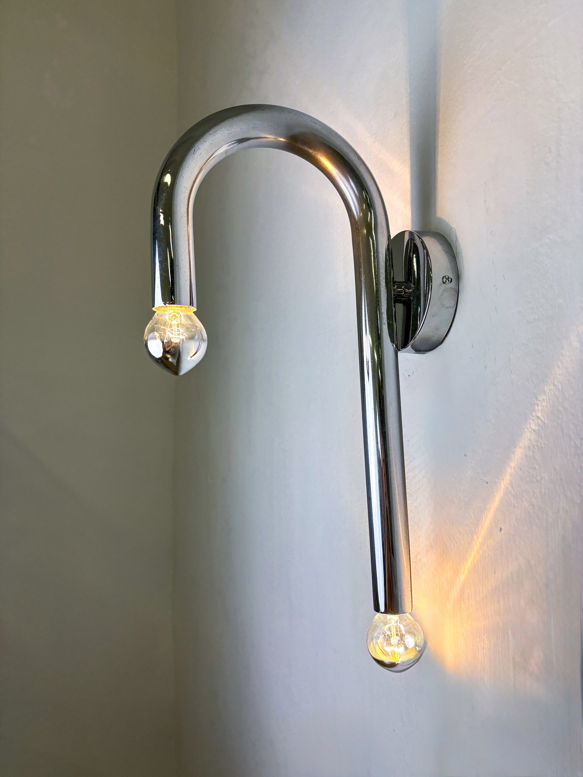 Pair of Space-Age Tubular Wall Lights, Chromed Metal, Italy, 1970s — alternate view