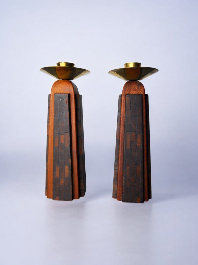Pair of "David" Candle Holders 1960 by Malamar Studio | The Oblist — handcrafted wood and brass