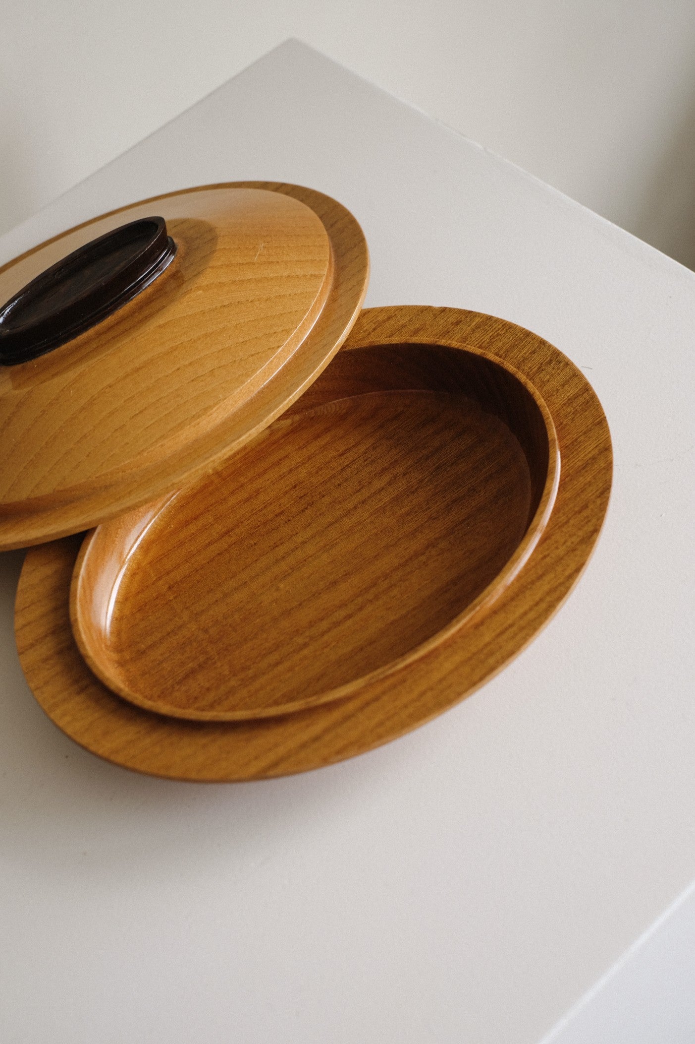 Mid-Century Modern Elegant Wooden Lidded Dish — lifestyle setting