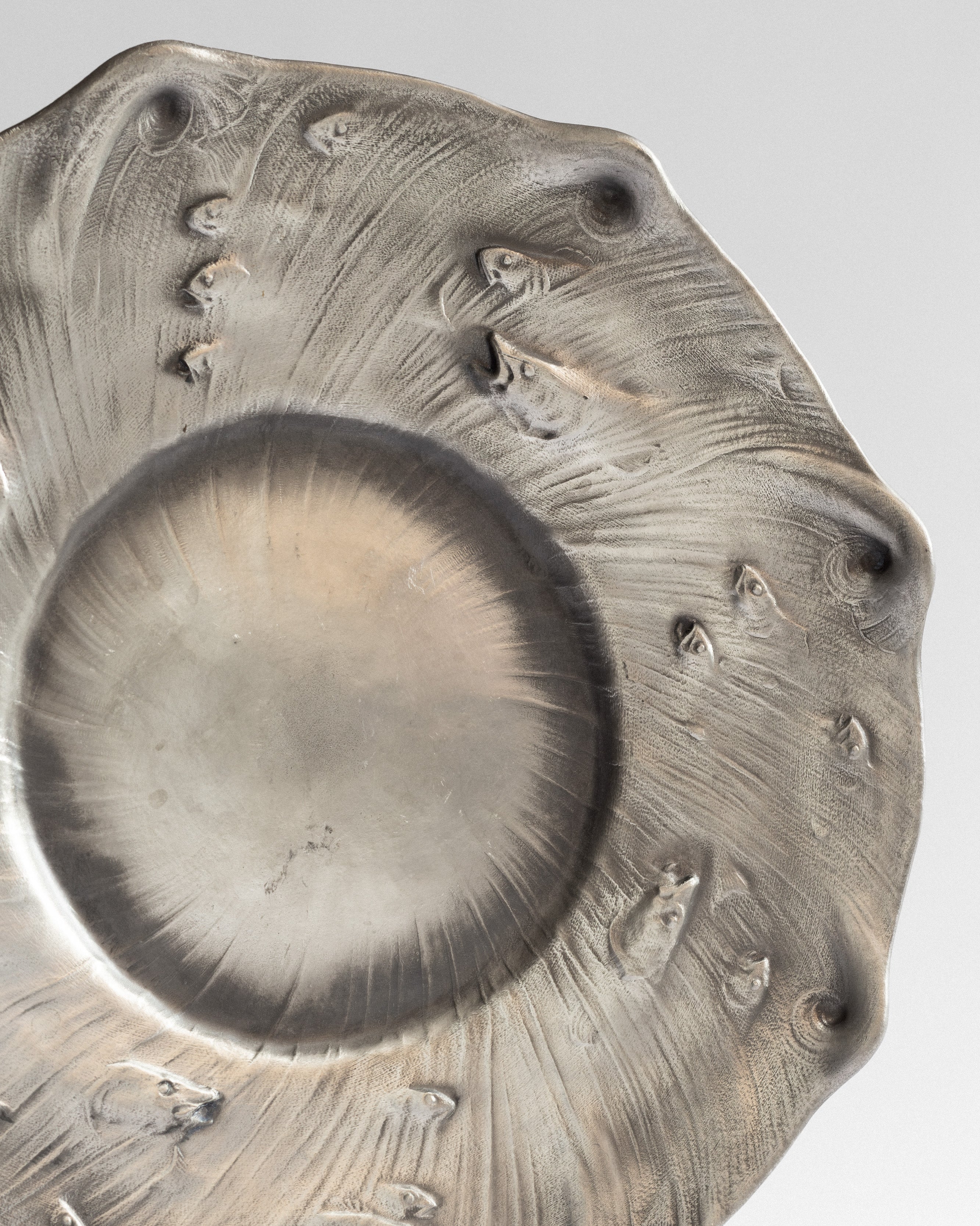 Large Art Nouveau-Style Pewter Plate by Olof Ahlberg, Sweden — detail view