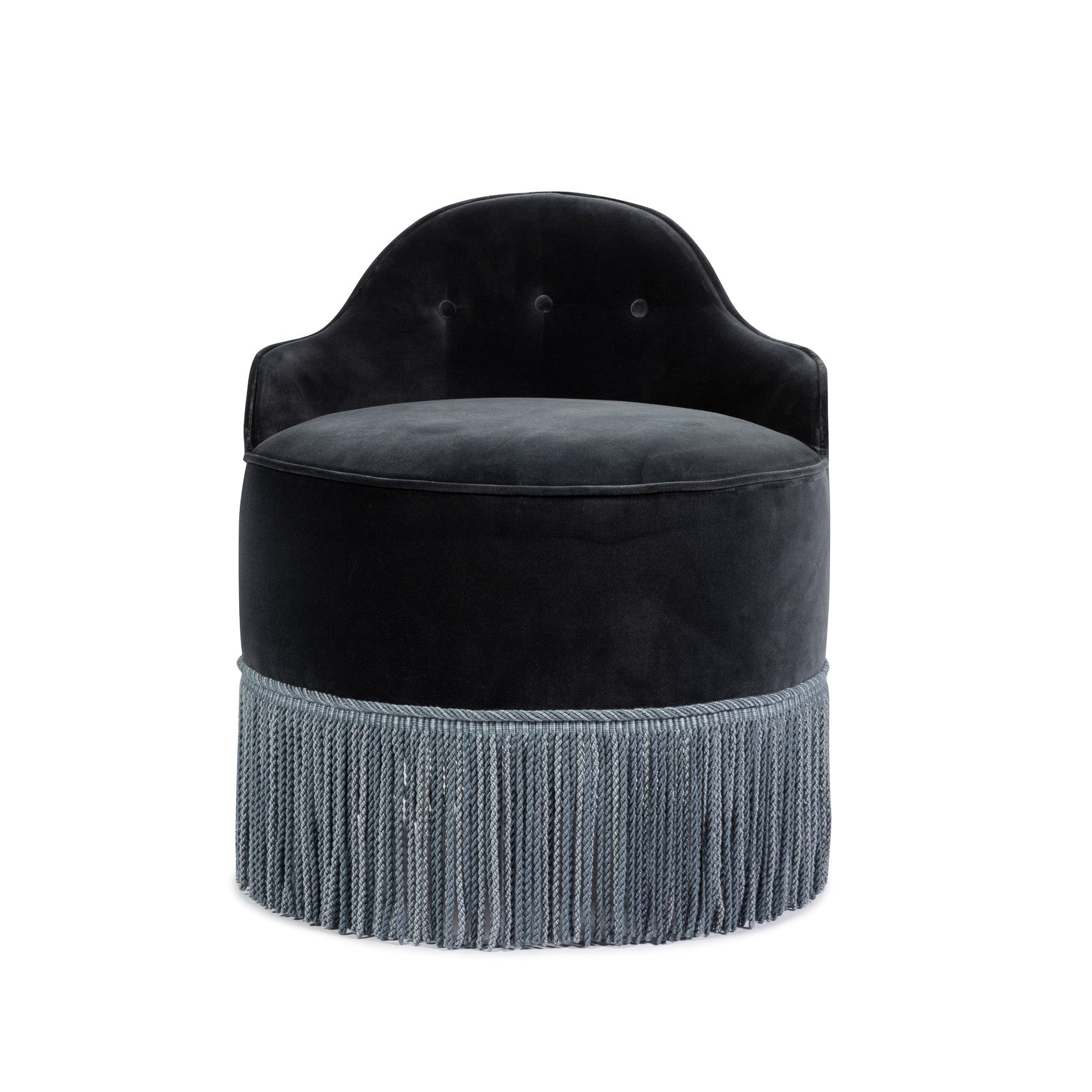 Lou Vanity Stool - Blue Stone Velvet & Blue Fringe — detail view