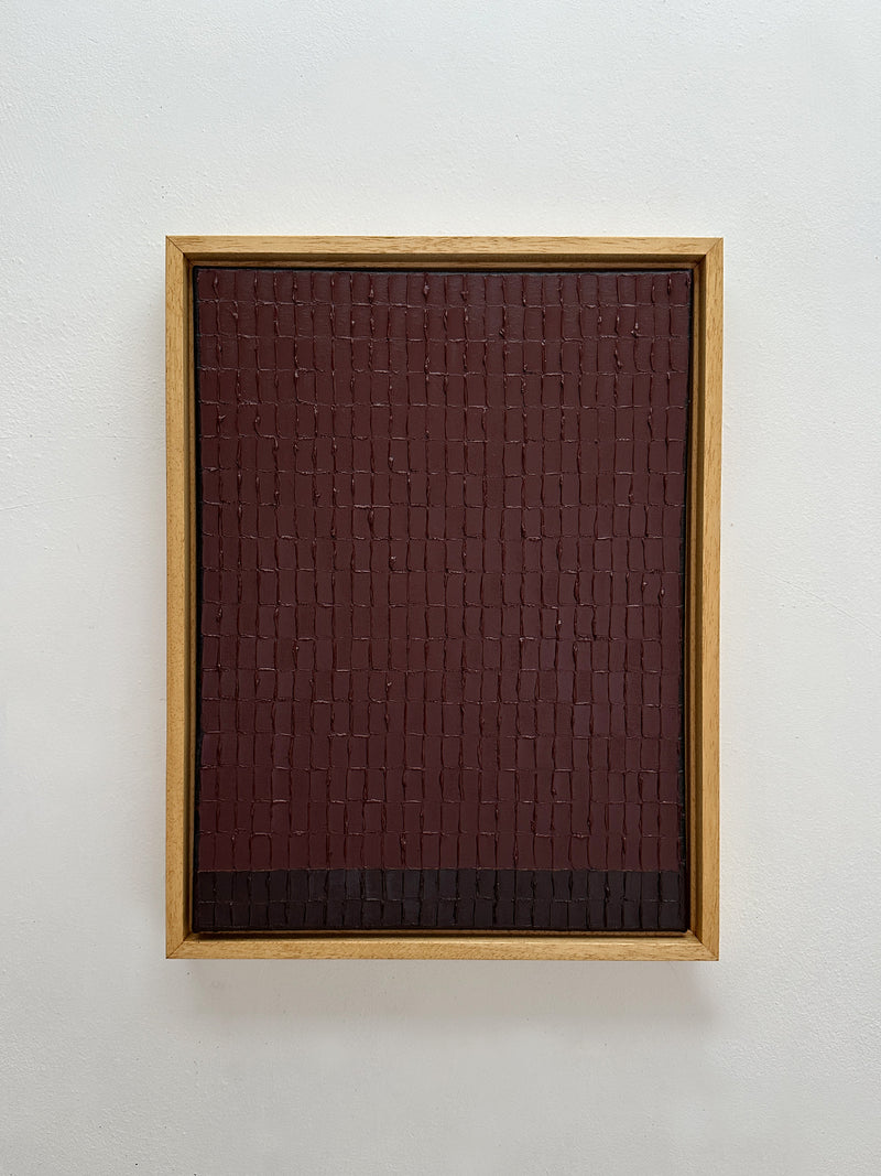 Horizon Umber textured painting with grid pattern in wooden frame