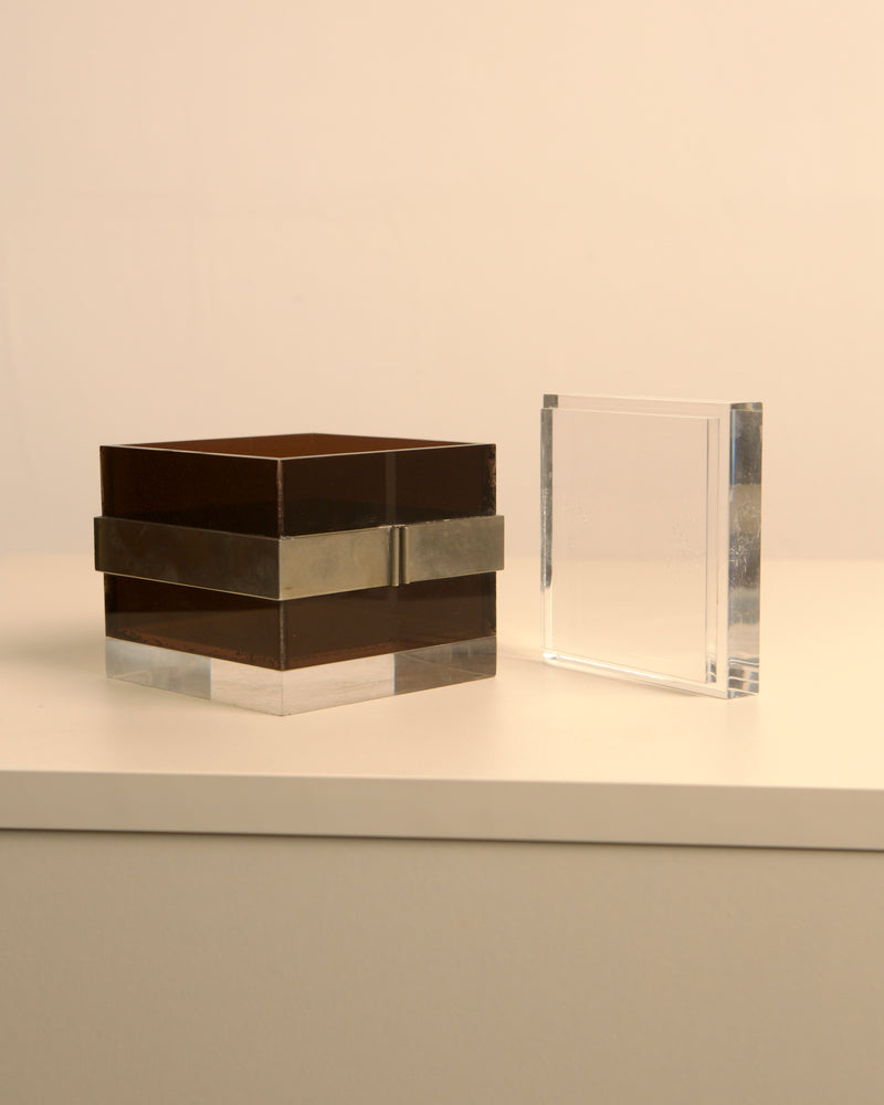 Cubic brown and clear acrylic boxes by Alessandro Albrizzi 1970s