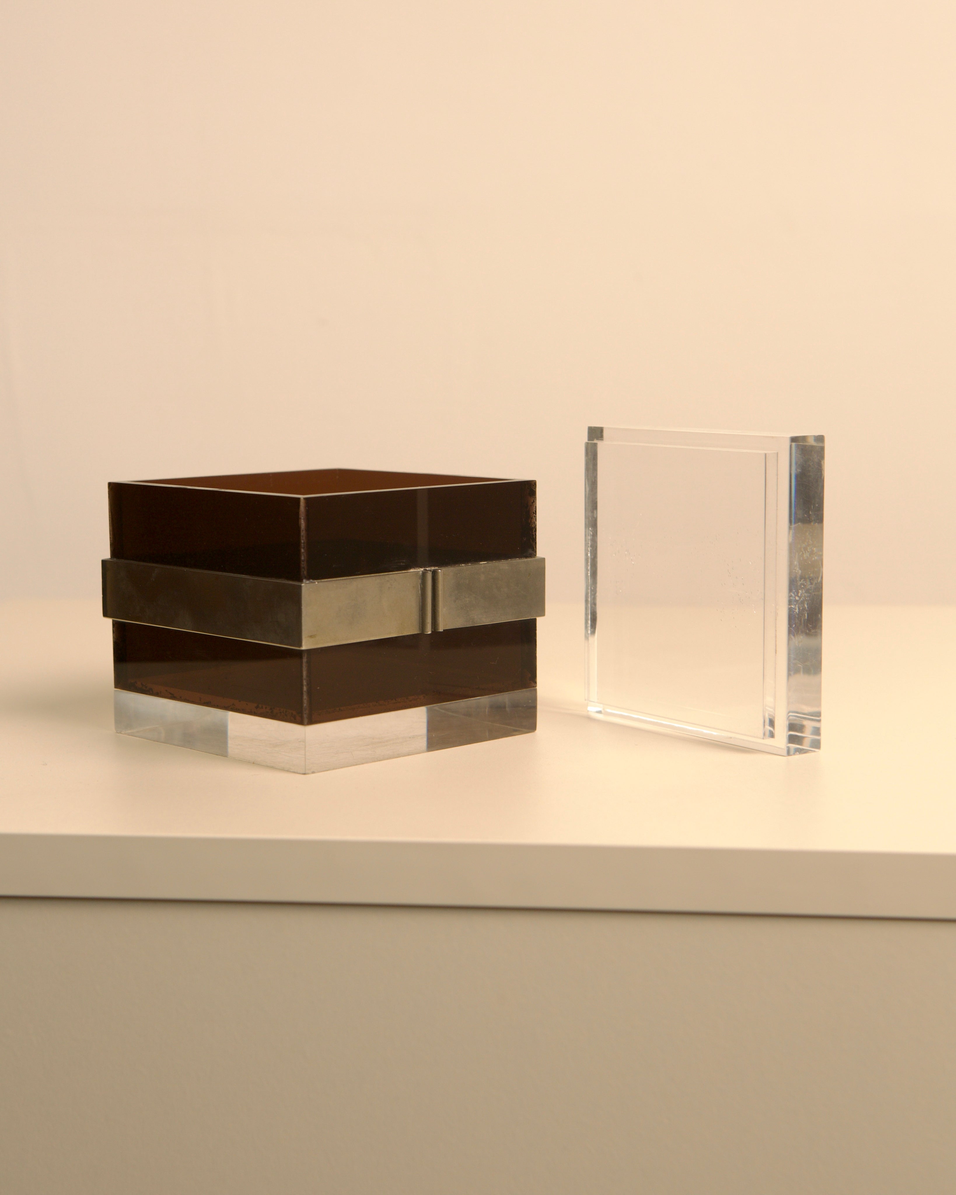 Cubic brown and clear acrylic boxes by Alessandro Albrizzi 1970s