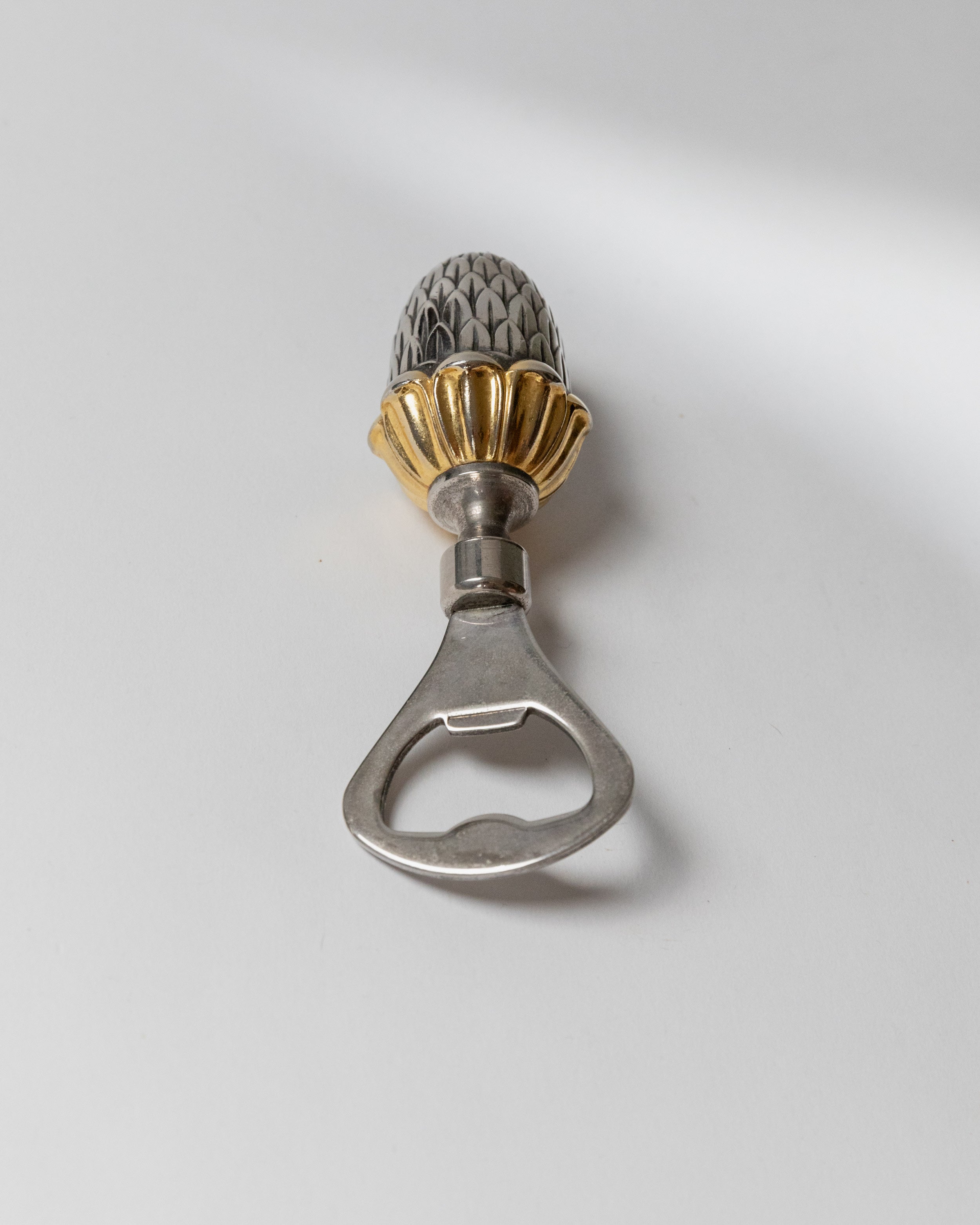 Silver plated acorn bottle opener with detailed leaf pattern Italy 80s