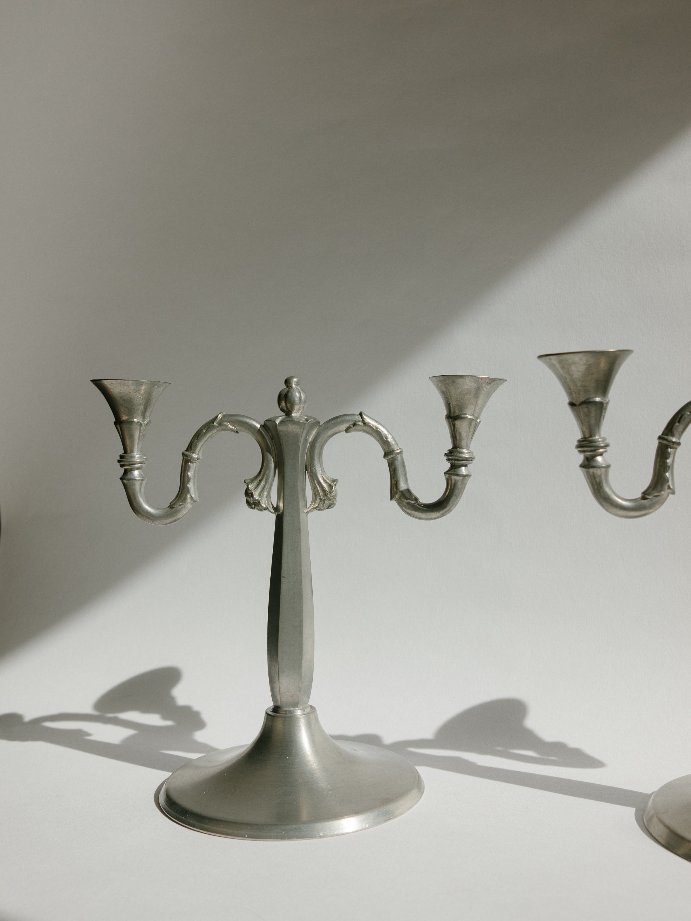 Pair of Harald Linder for Svenskt Tenn Swedish Grace Pewter Candelabra - 1930 — close-up