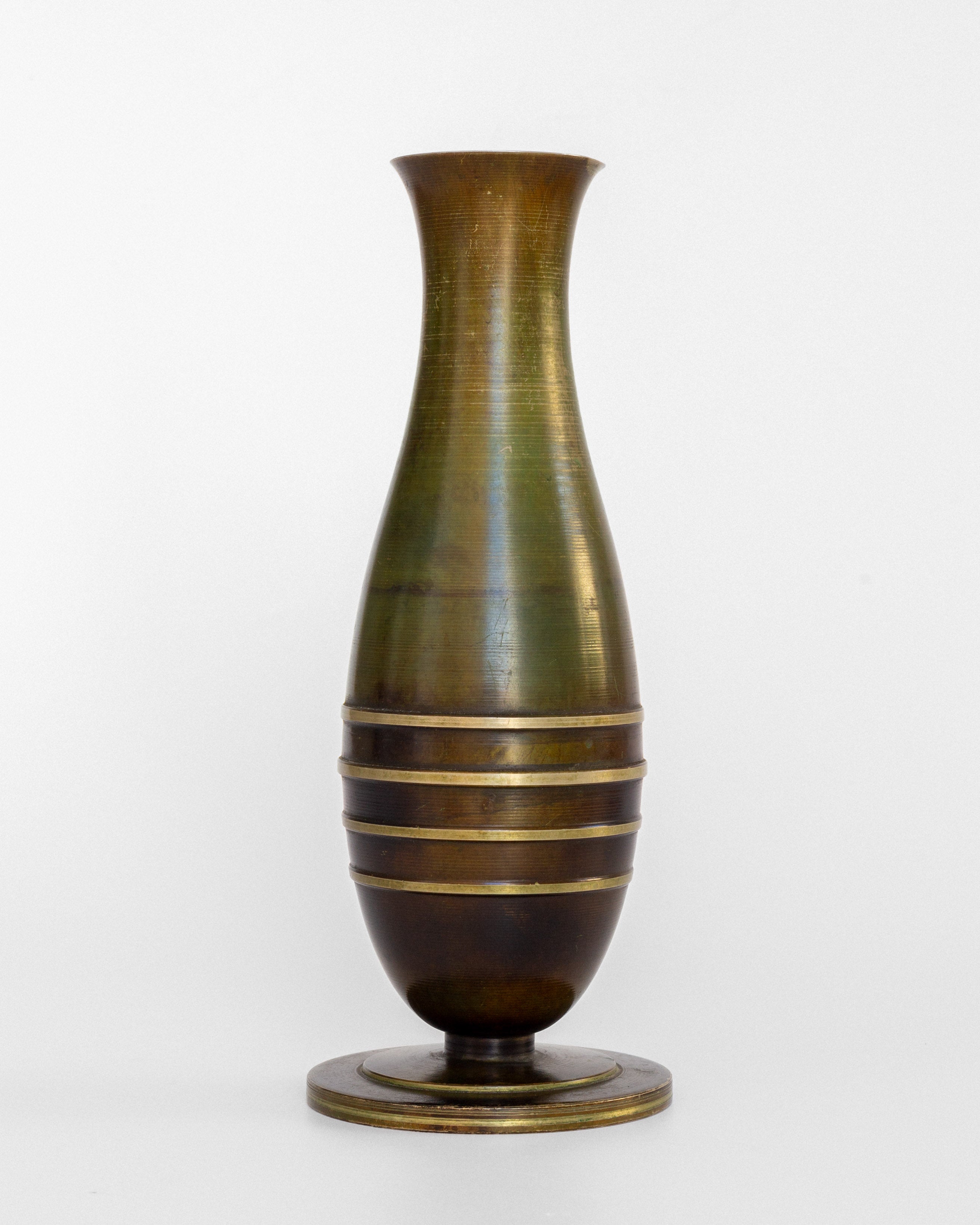 Pair of Modernist Bronze and Brass Vases