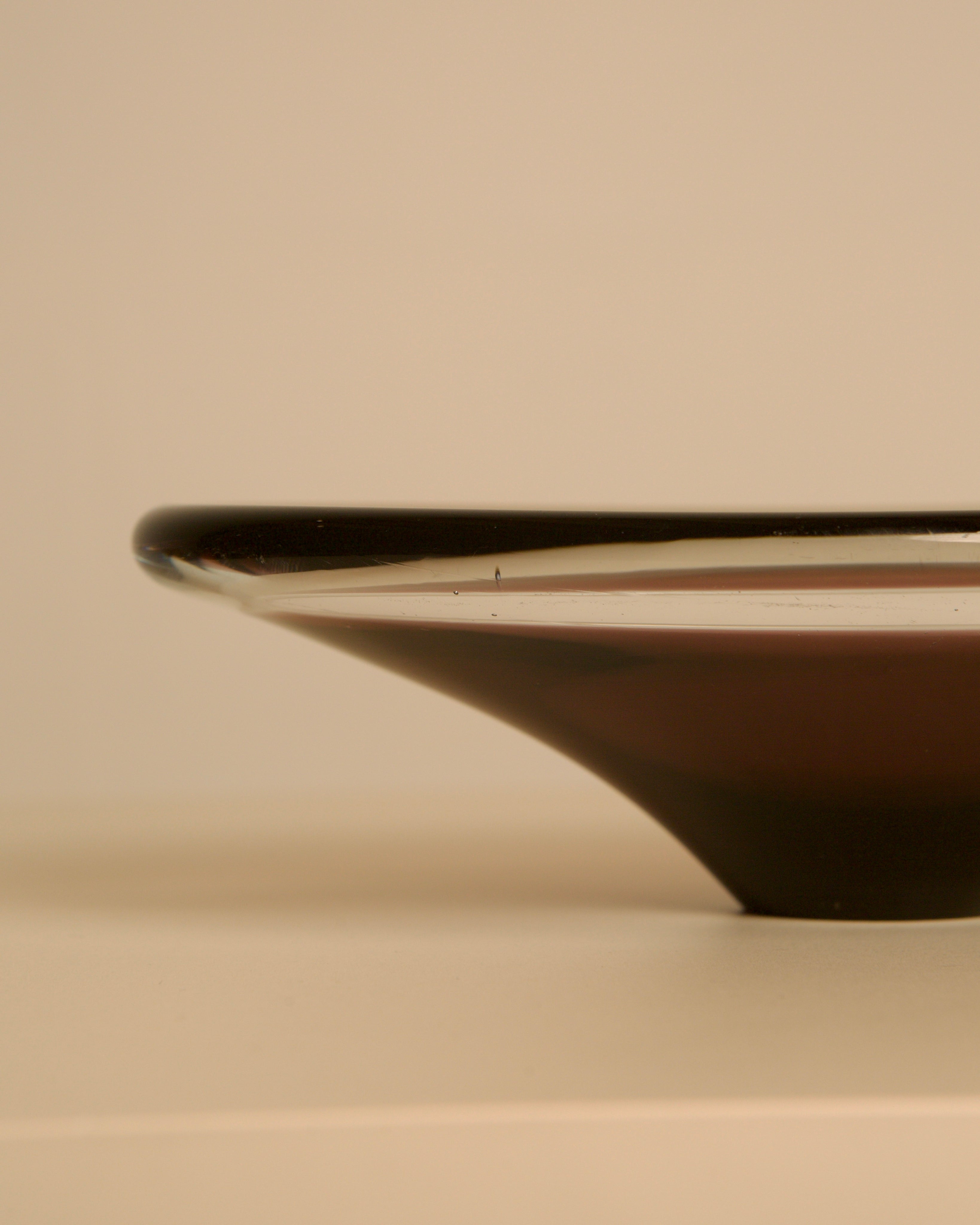 80s Murano glass burgundy oval trinket dish — close-up