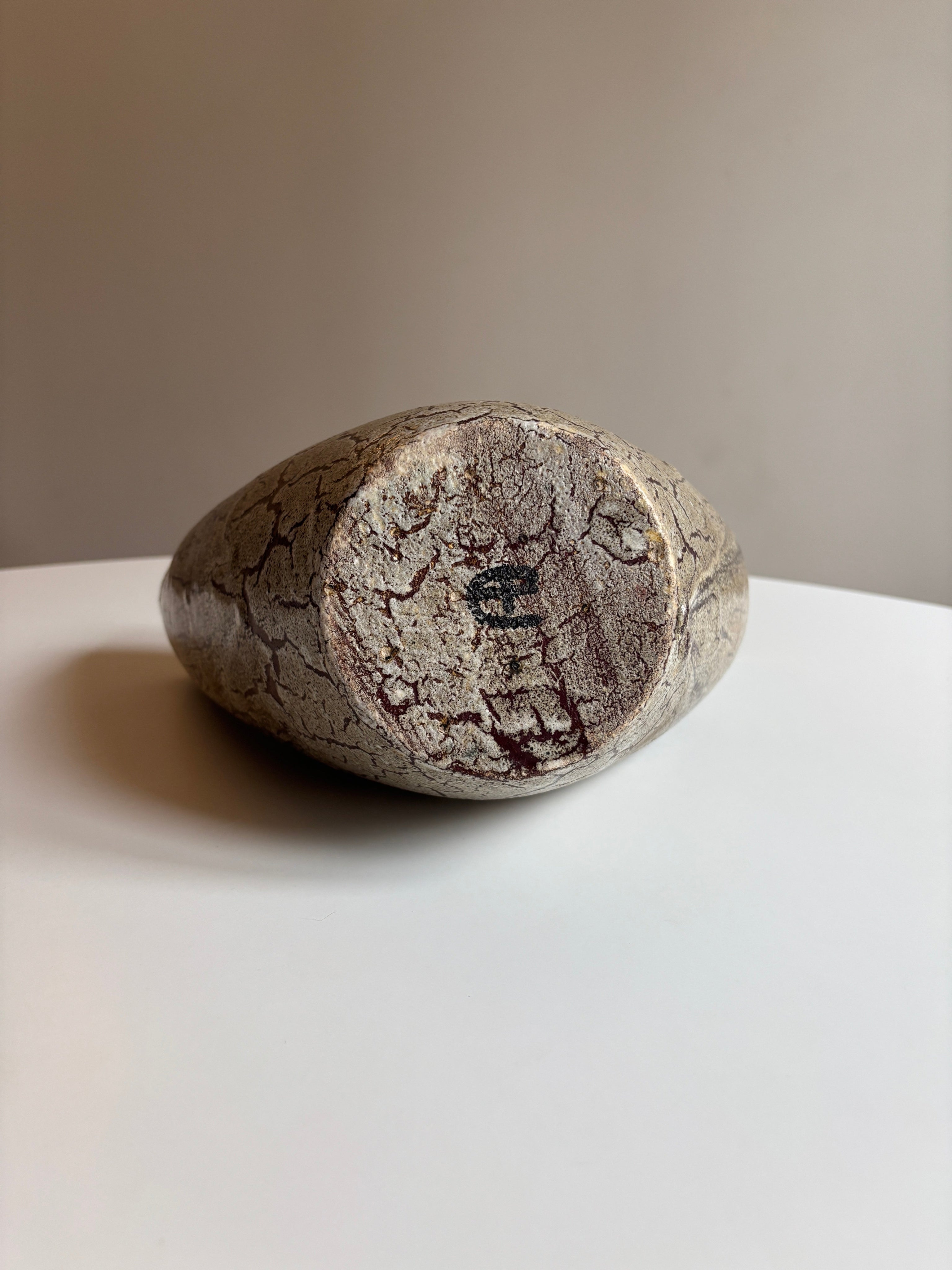 Brutalist Sculptural Ceramic Vase by Accolay — Burgundy, France, c. 1950s — back view highlighting textured surface and base
