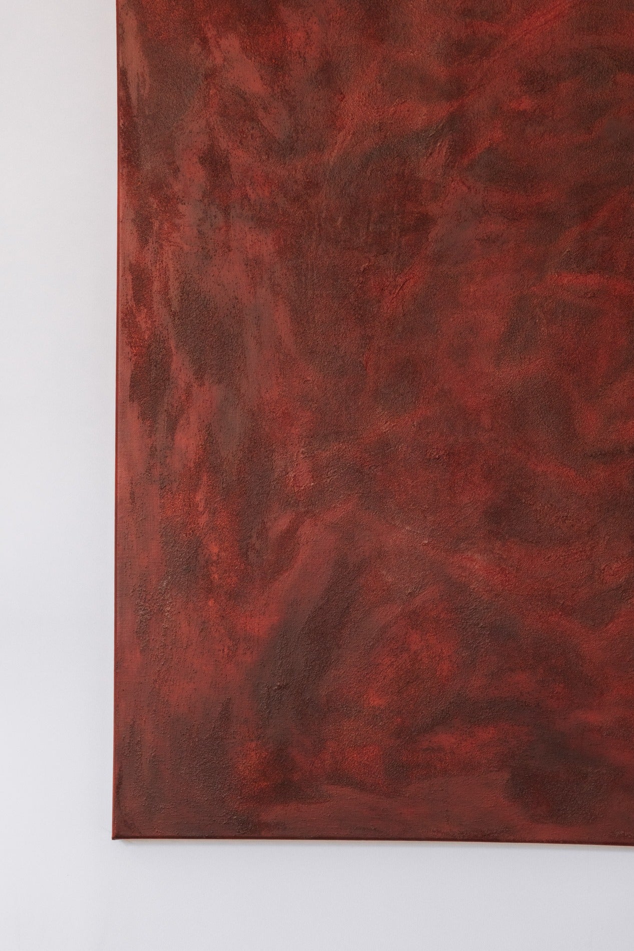 “Terra Cotta” Acrylic Painting — side angle showing rich red texture