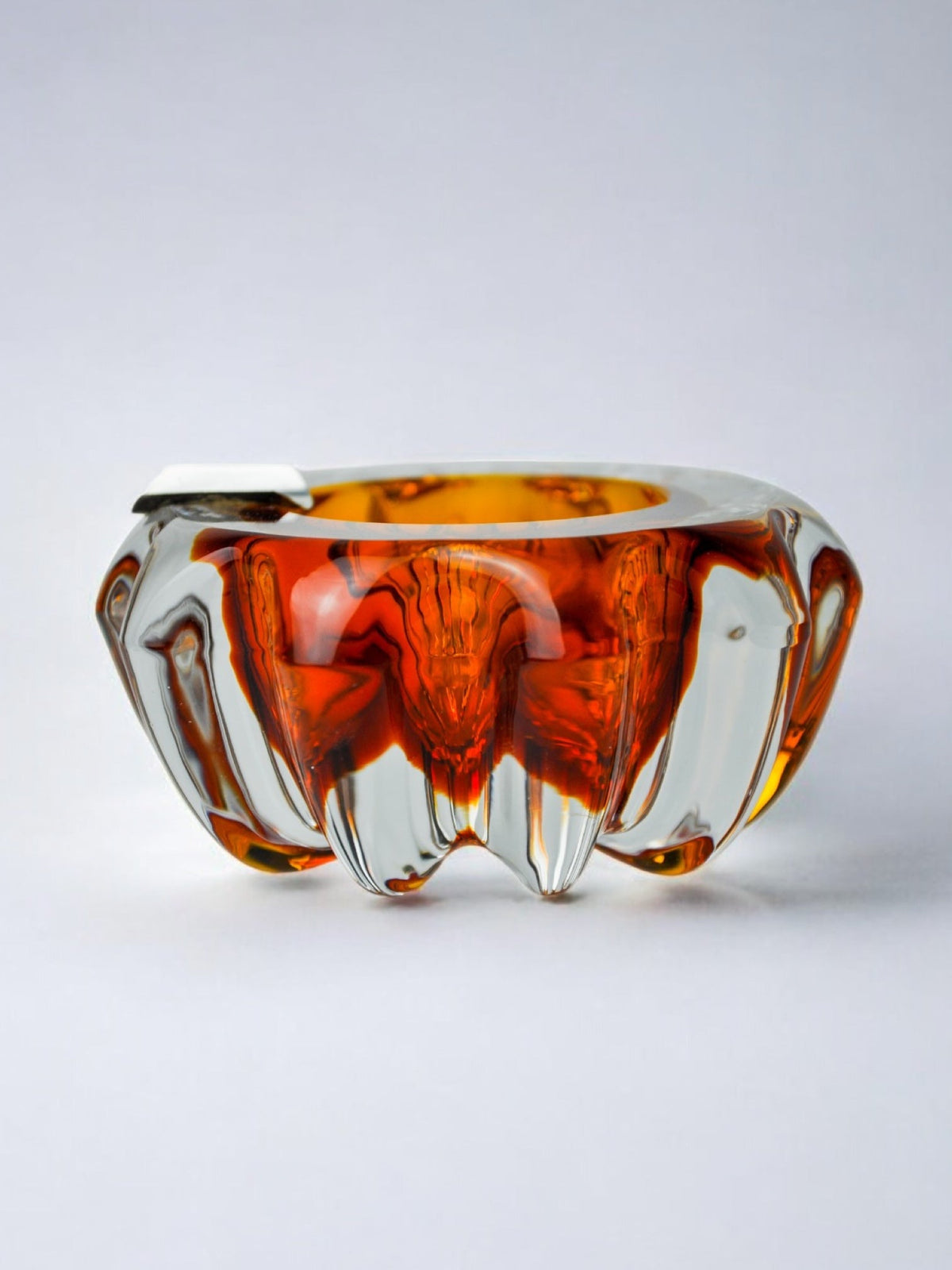 Orange Sommerso ashtray by Seguso, Murano glass & silver support, Italy, 1970 by Malamar Studio | The Oblist