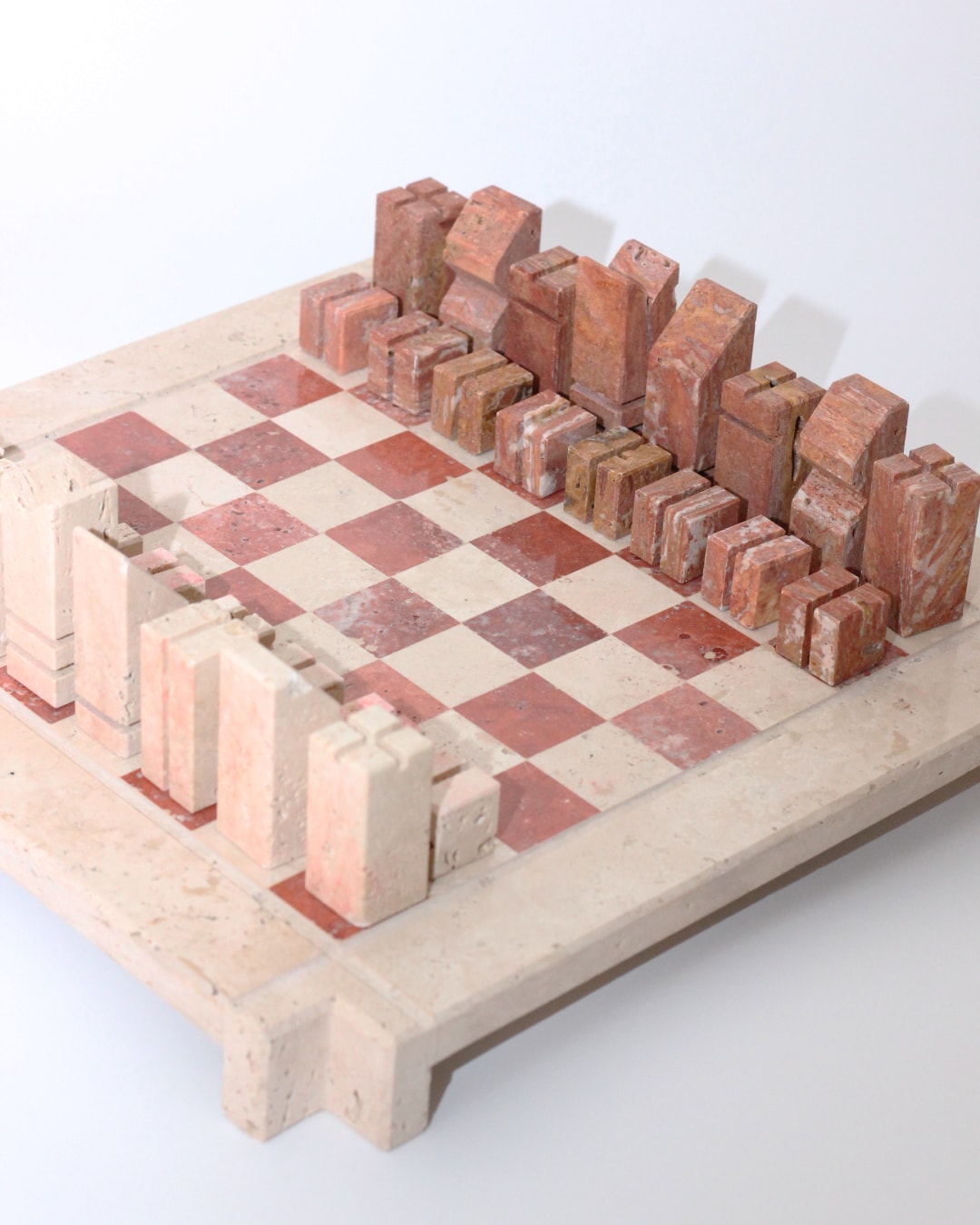 Modernist Chess Set — back view of stone pieces on board