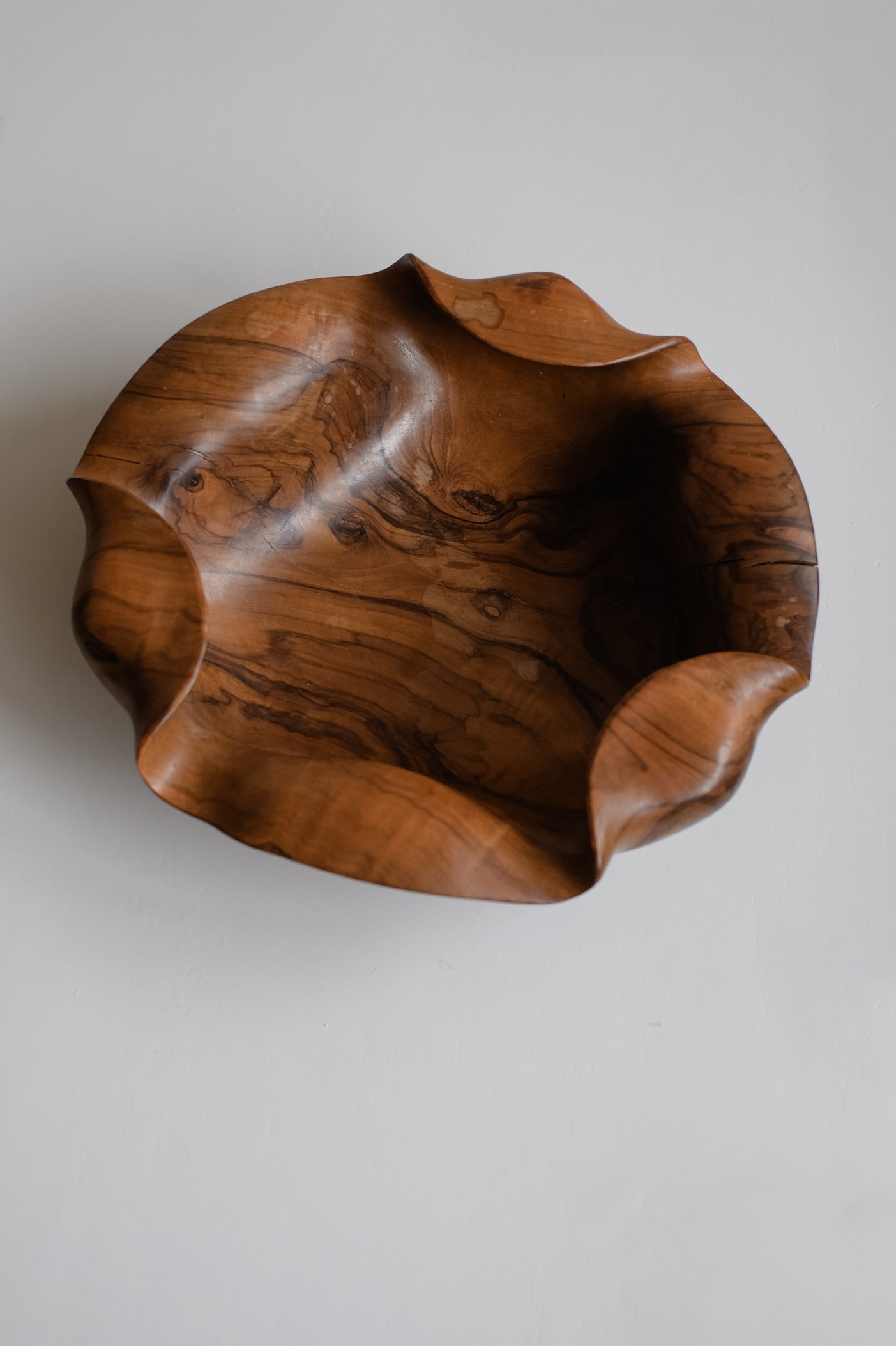 Wooden Bowl, 1960s — top view highlighting rich wood grain texture