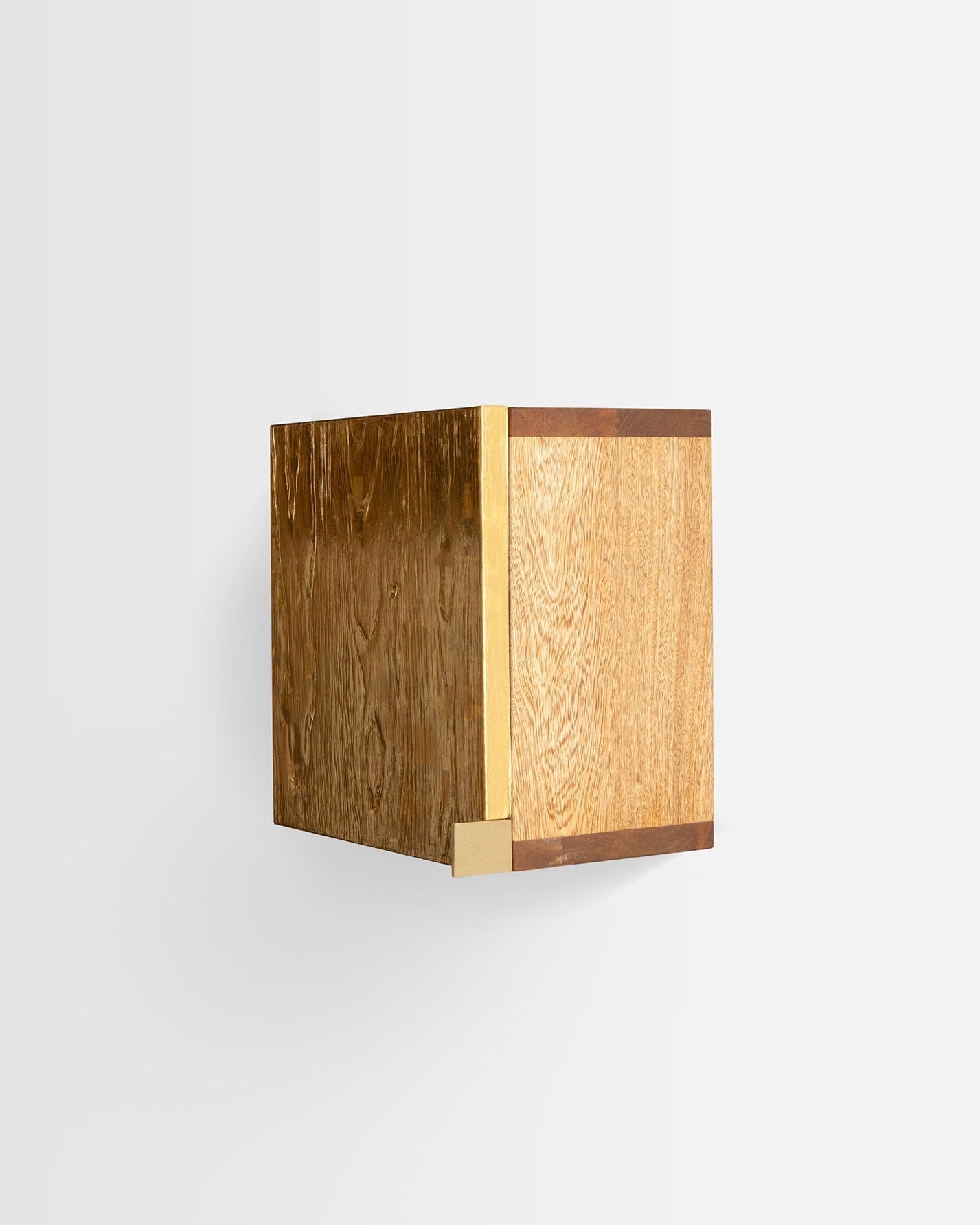 AURUM' Wall Box Cabinets 23k Gold Leaf — angled view showing wooden texture and gold accents
