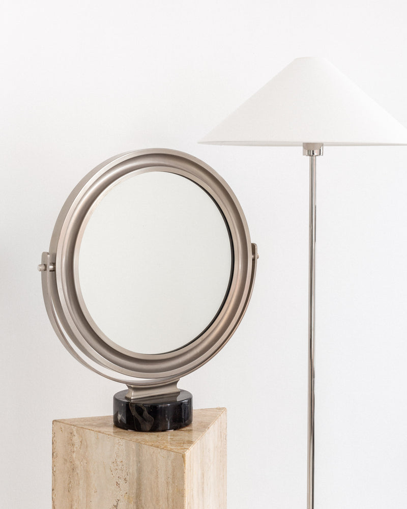 Narciso' Table Mirror by Sergio Mazza for Artemide, 1970s, Italy — close-up of metal frame on marble base