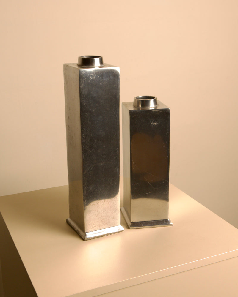 Pair of Italian "Colonne" Cast Aluminum Vases, 1980s by Treaptyque | The Oblist