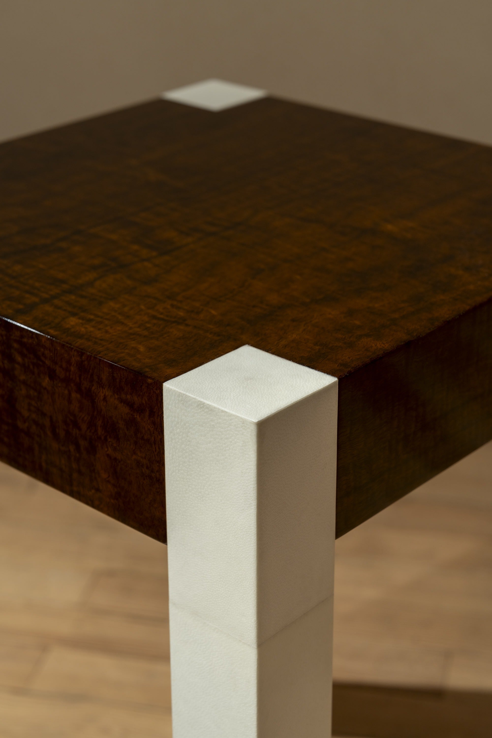 'Additions' Side Table Handcrafted in Wood Veneer & Parchment — lifestyle setting
