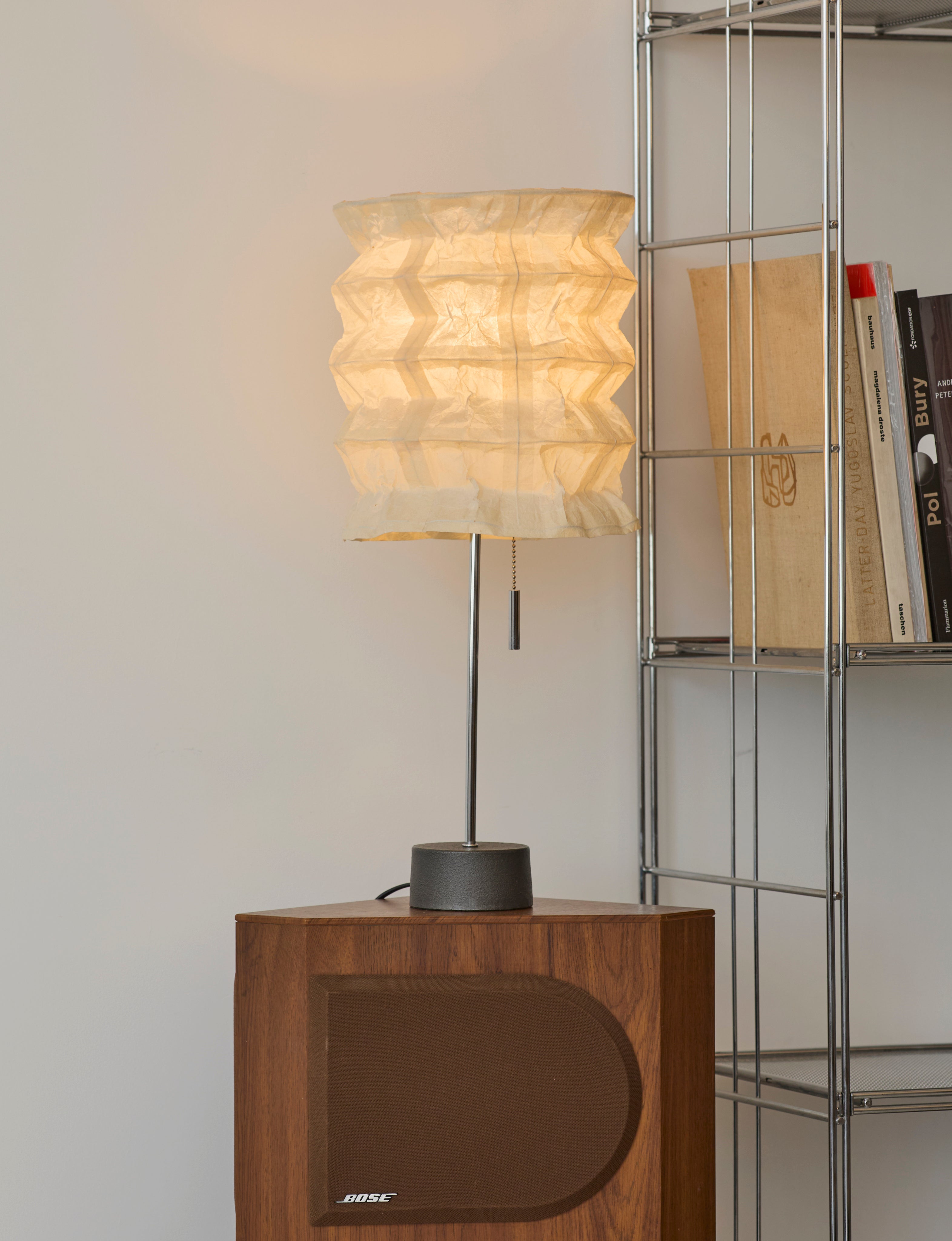 Vintage Ikea paper table lamp C. 1990 — side angle