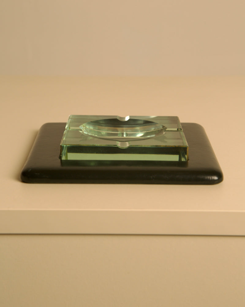 Square Italian Ashtray by Fontana Arte, 1960s — top view of glass on black base