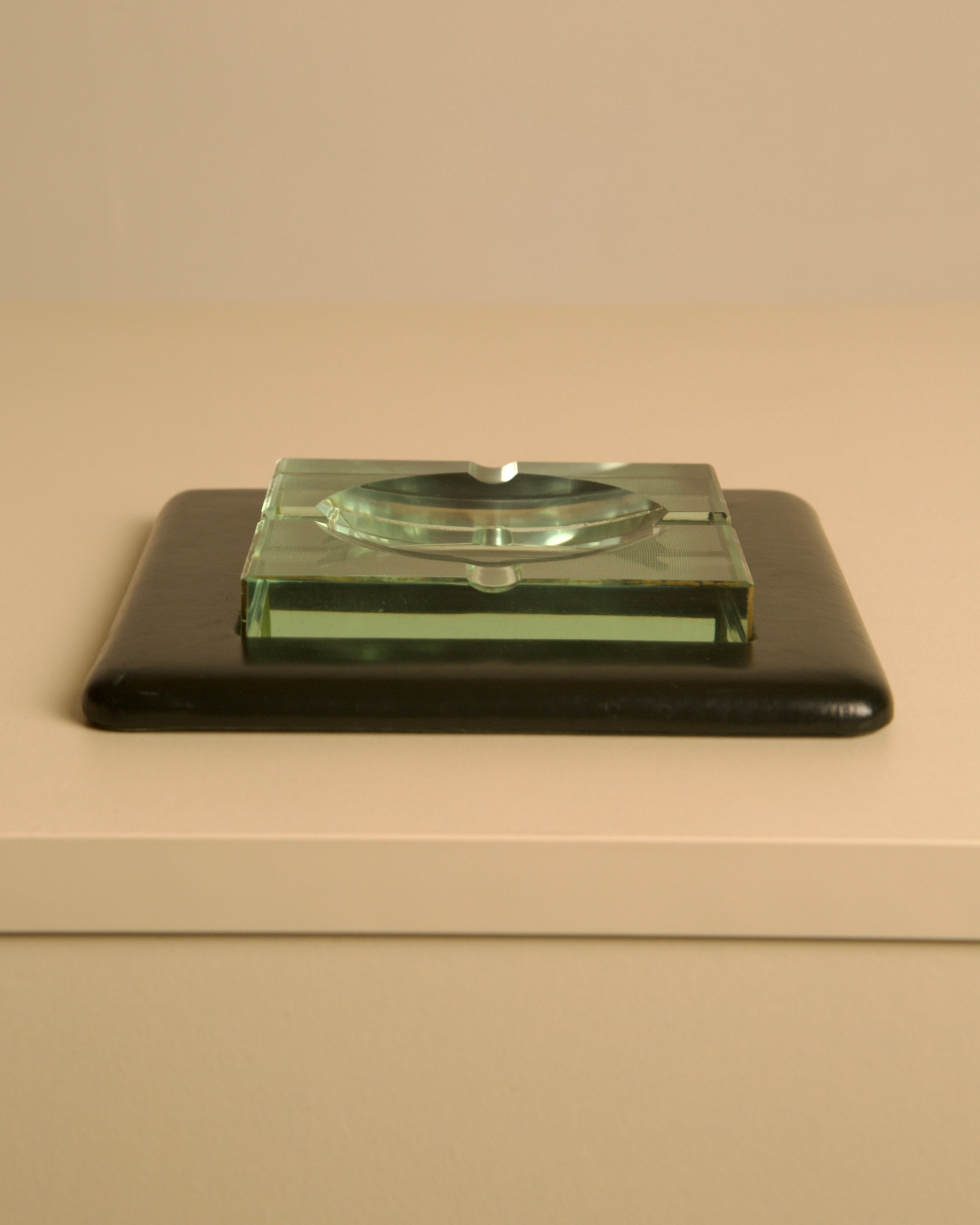 Square Italian Ashtray by Fontana Arte, 1960s — top view of glass on black base