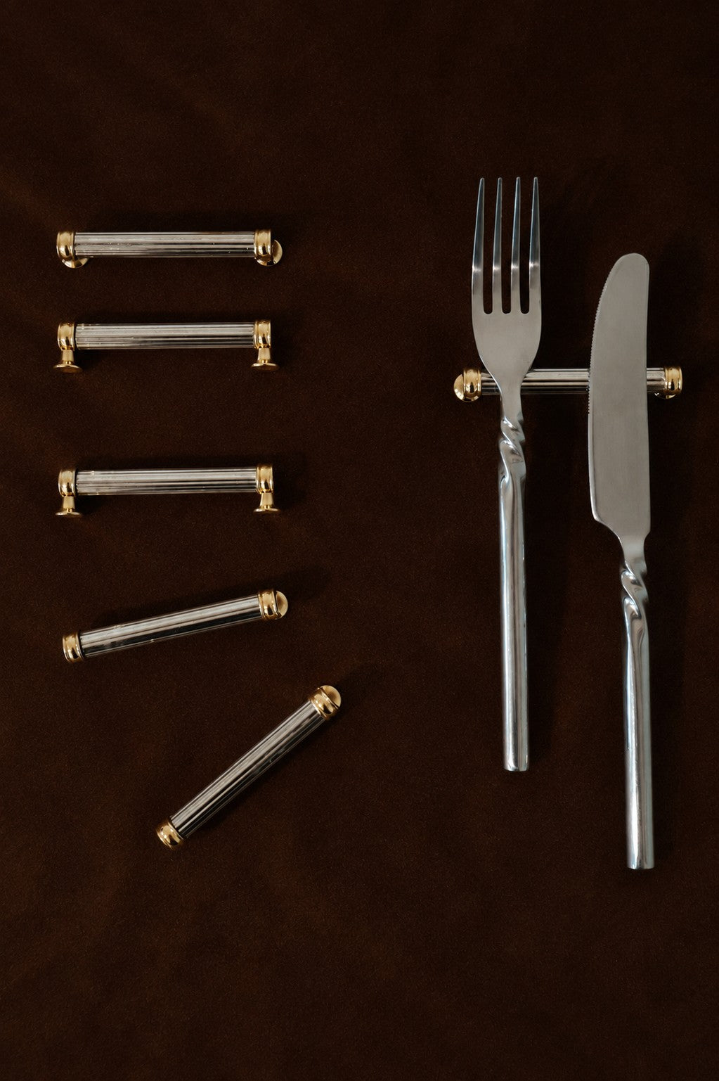 Set of 6 silver and gold-plated knife rests by Truffe Studio | The Oblist