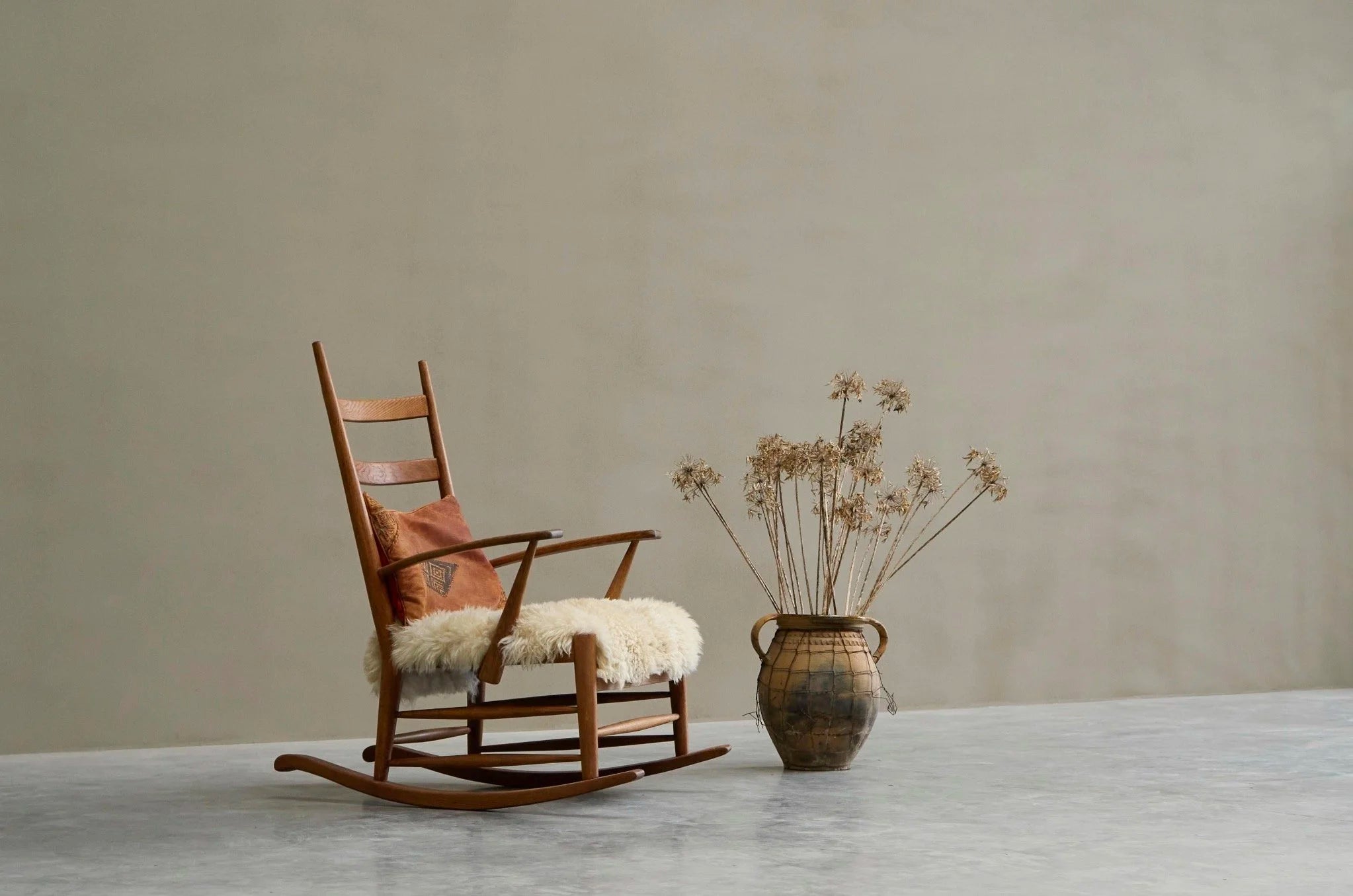 Rocking Chair in Solid Oak and Sheepskin France 1960s — alternate view