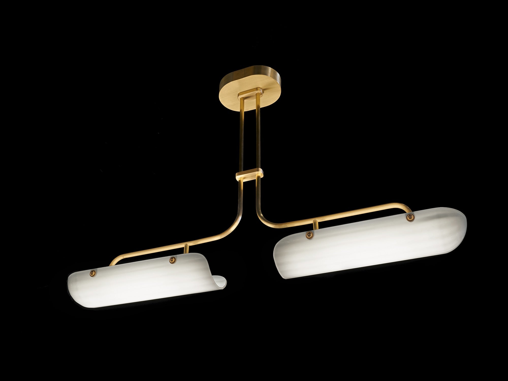 Eos Quartz Colored Blown Glass and Brass Pendant Lamp