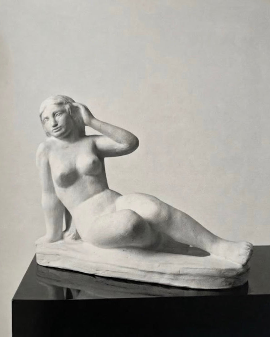 Reclining Nude, Sculpture in Plaster — side view highlighting textured surface