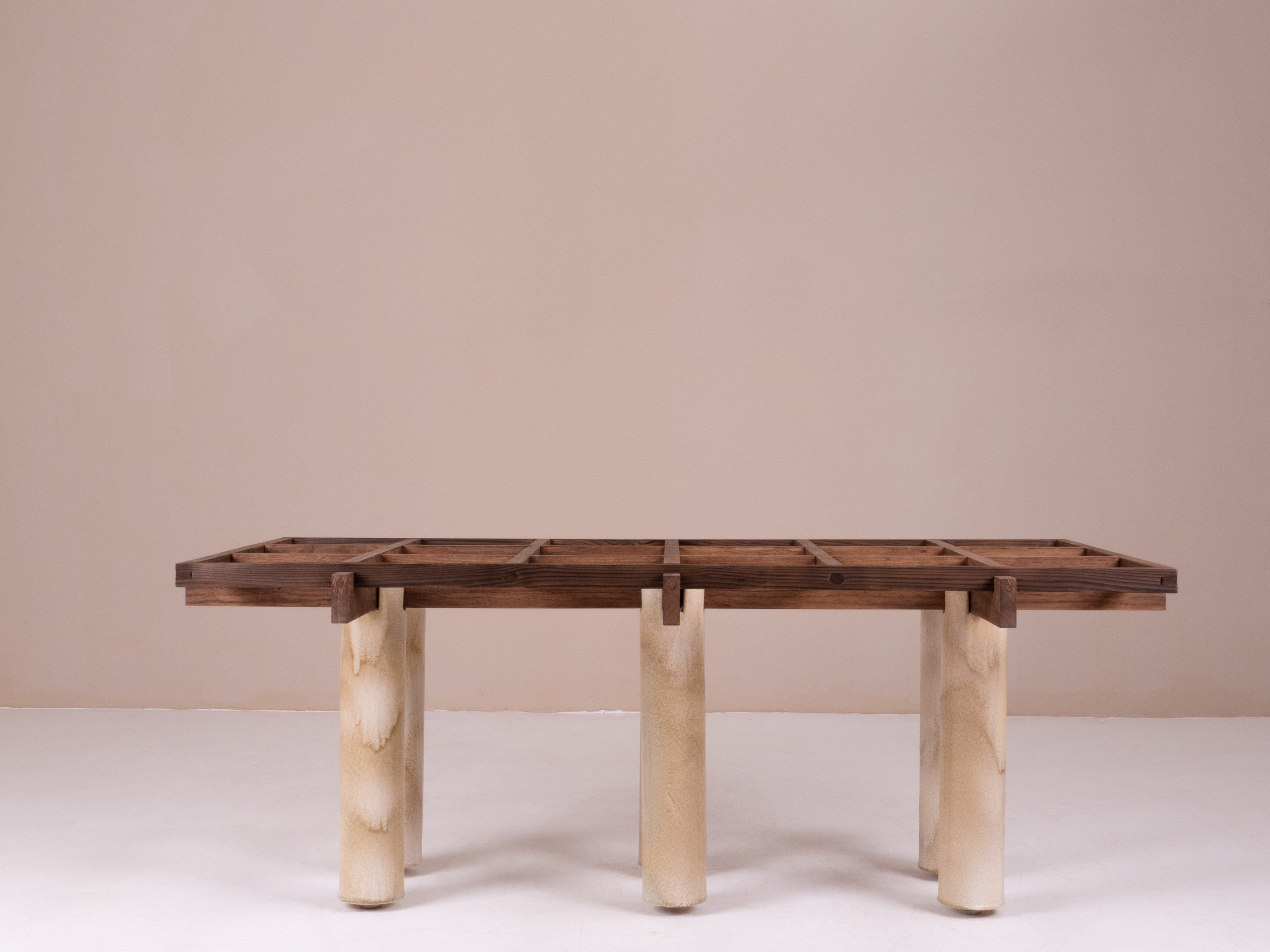 Wabi-Sabi Coffee Table in Wood & Clay - "La Taulo" Collection — side angle