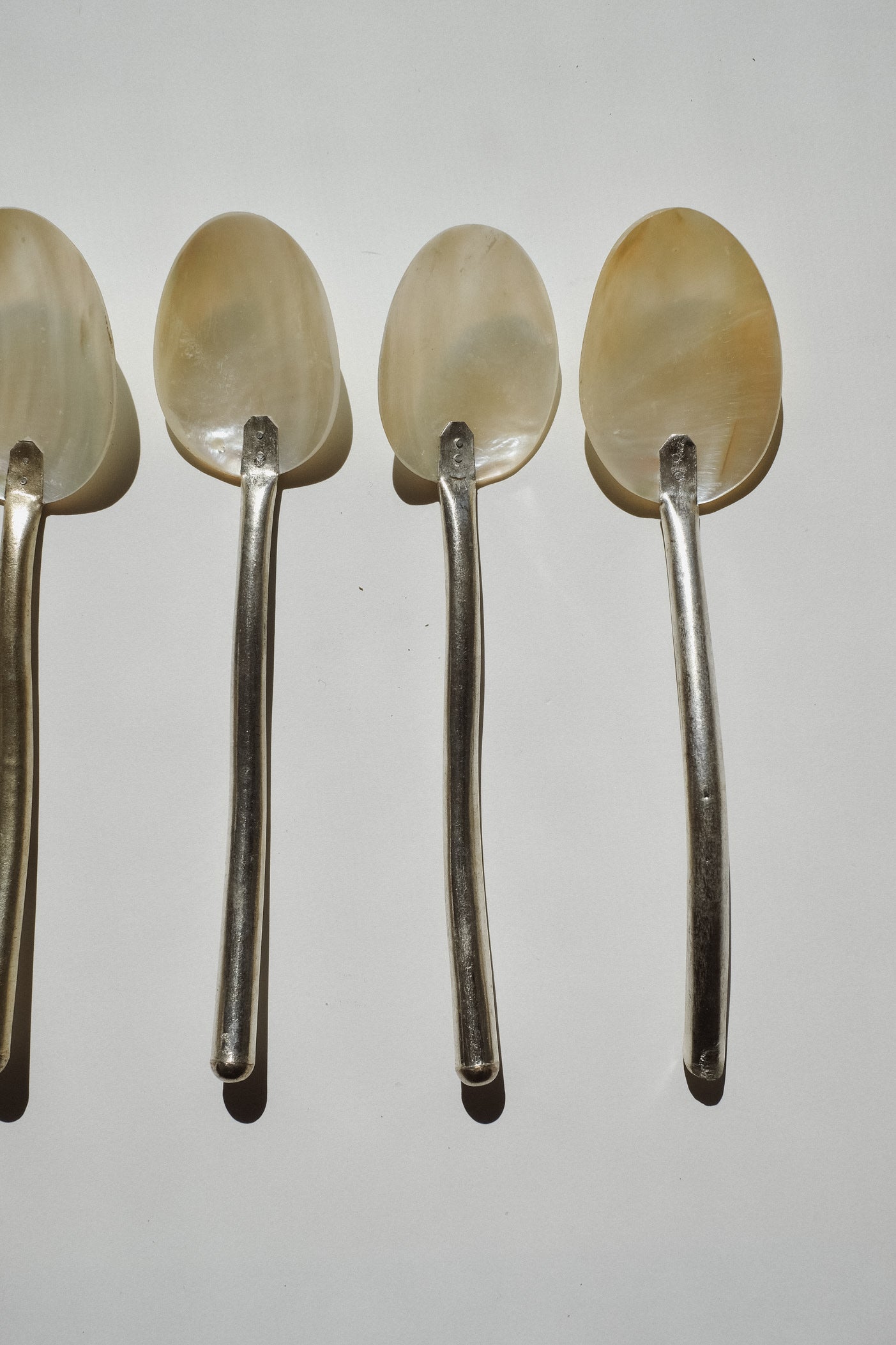 Set of 5 Handmade Mother of Pearl Shell Spoons — side angle
