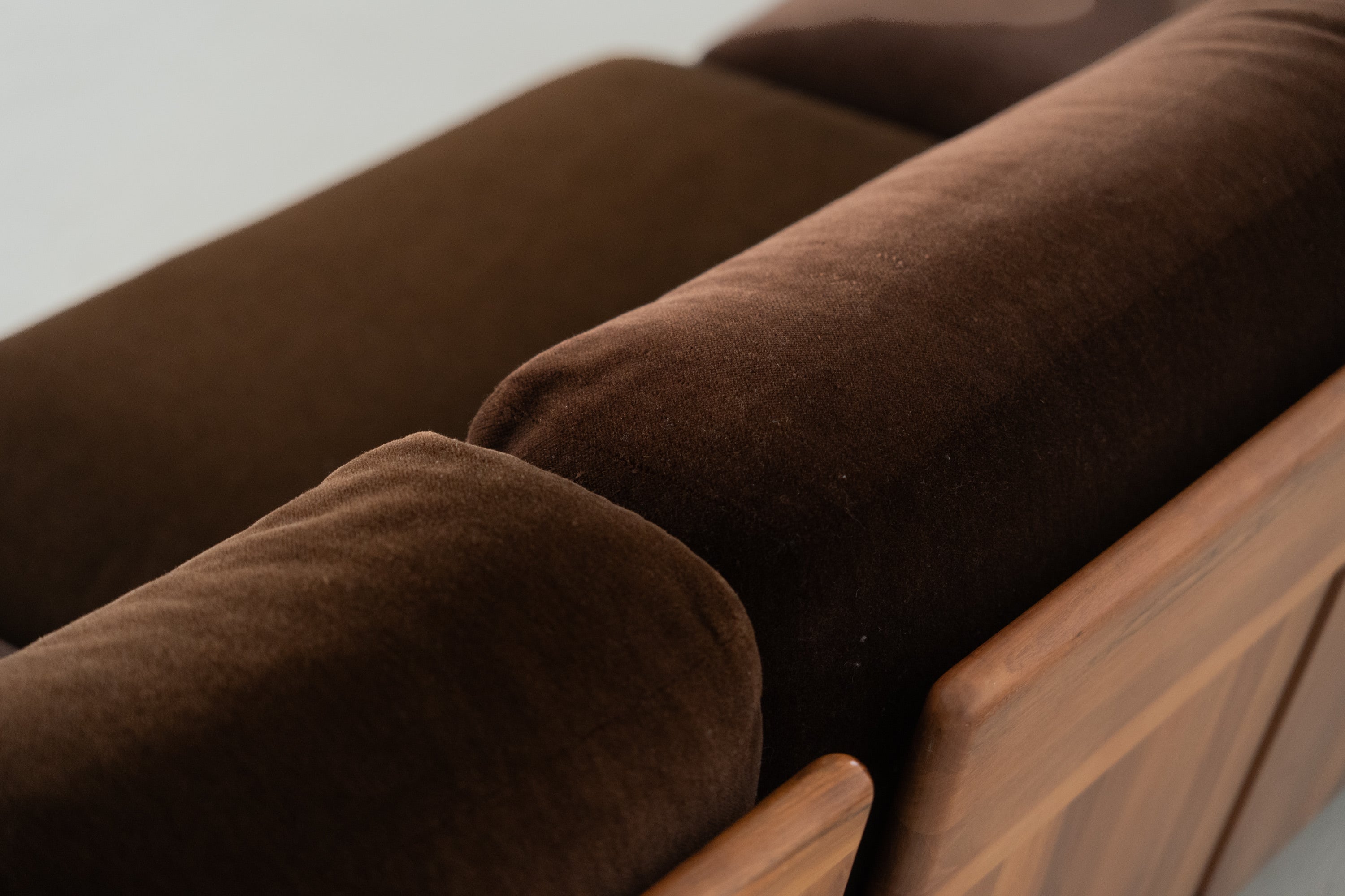 Pianura Sofa by Mario Bellini for Cassina — side angle showing rich brown upholstery