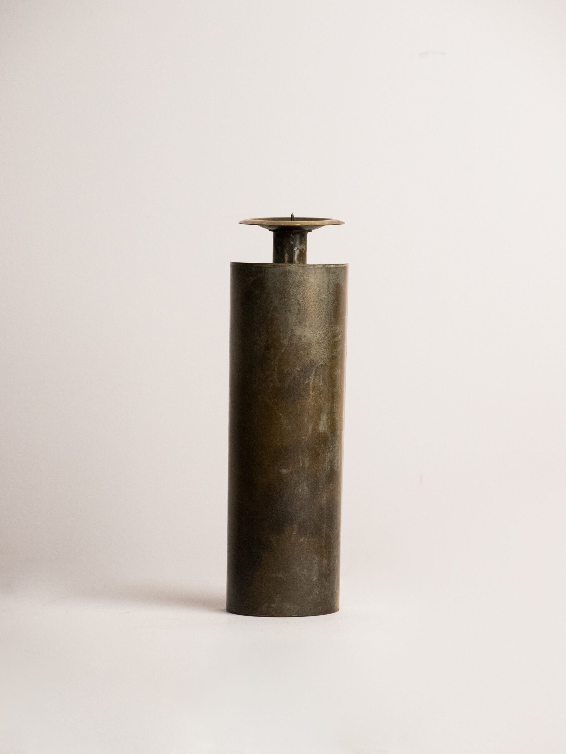 Czesław Palczewski Spiral Brass Candle Holder, Hand Cut Polish Brutalist Metalwork, 1970s — side angle
