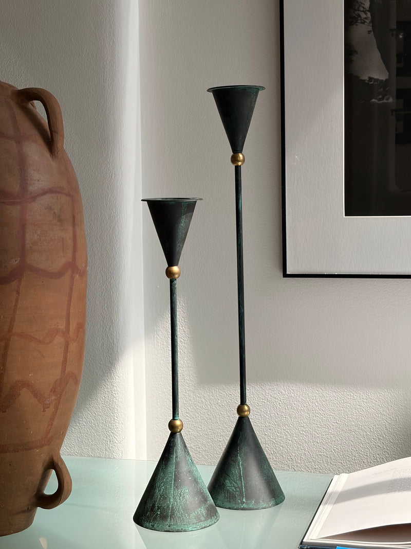 Oversized Memphis style sculptural metal and brass candleholders, 1980s by OBJECT AGENCY | The Oblist