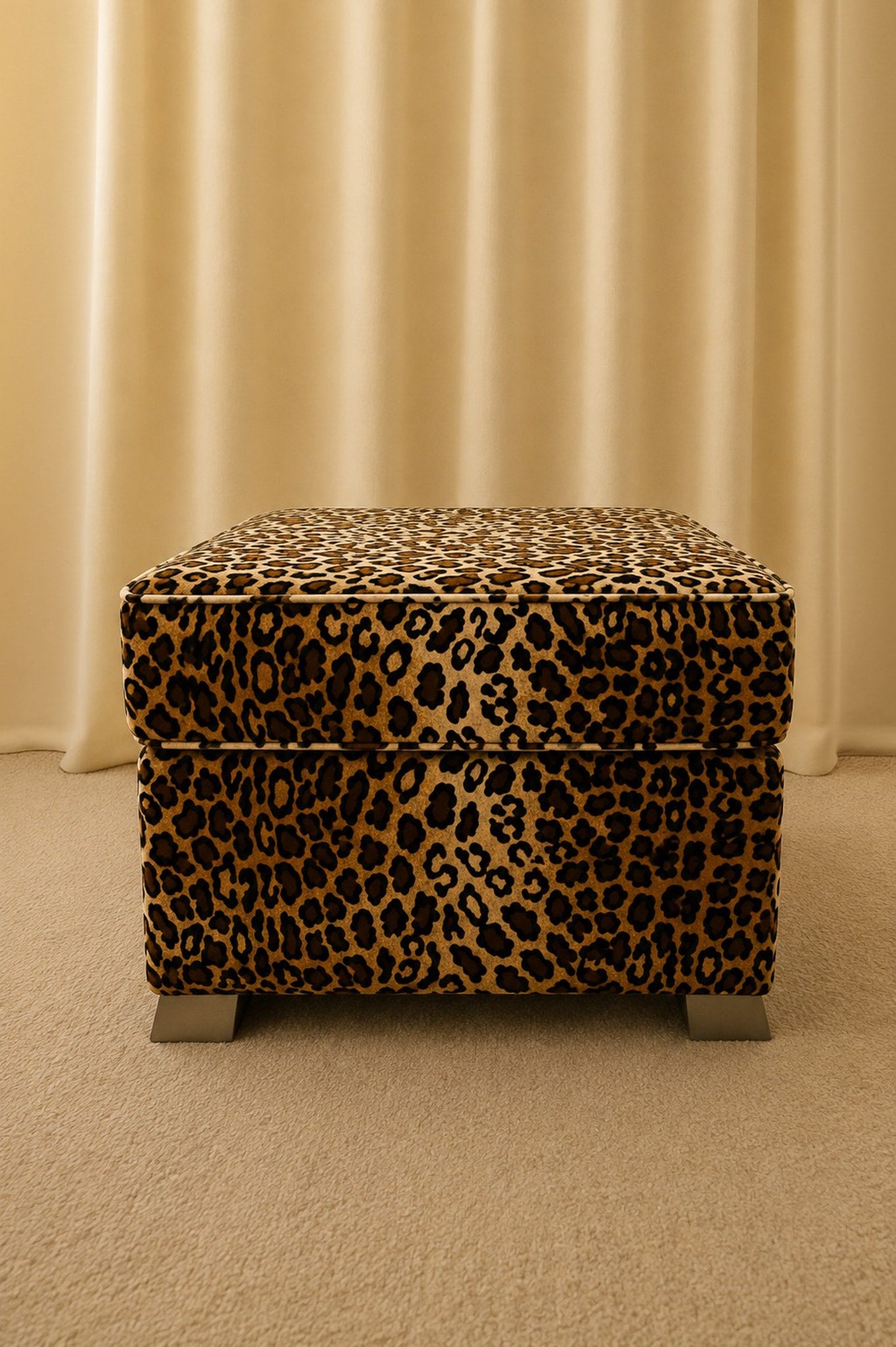 Pair of Leopard Upholstered Footstools — detail view