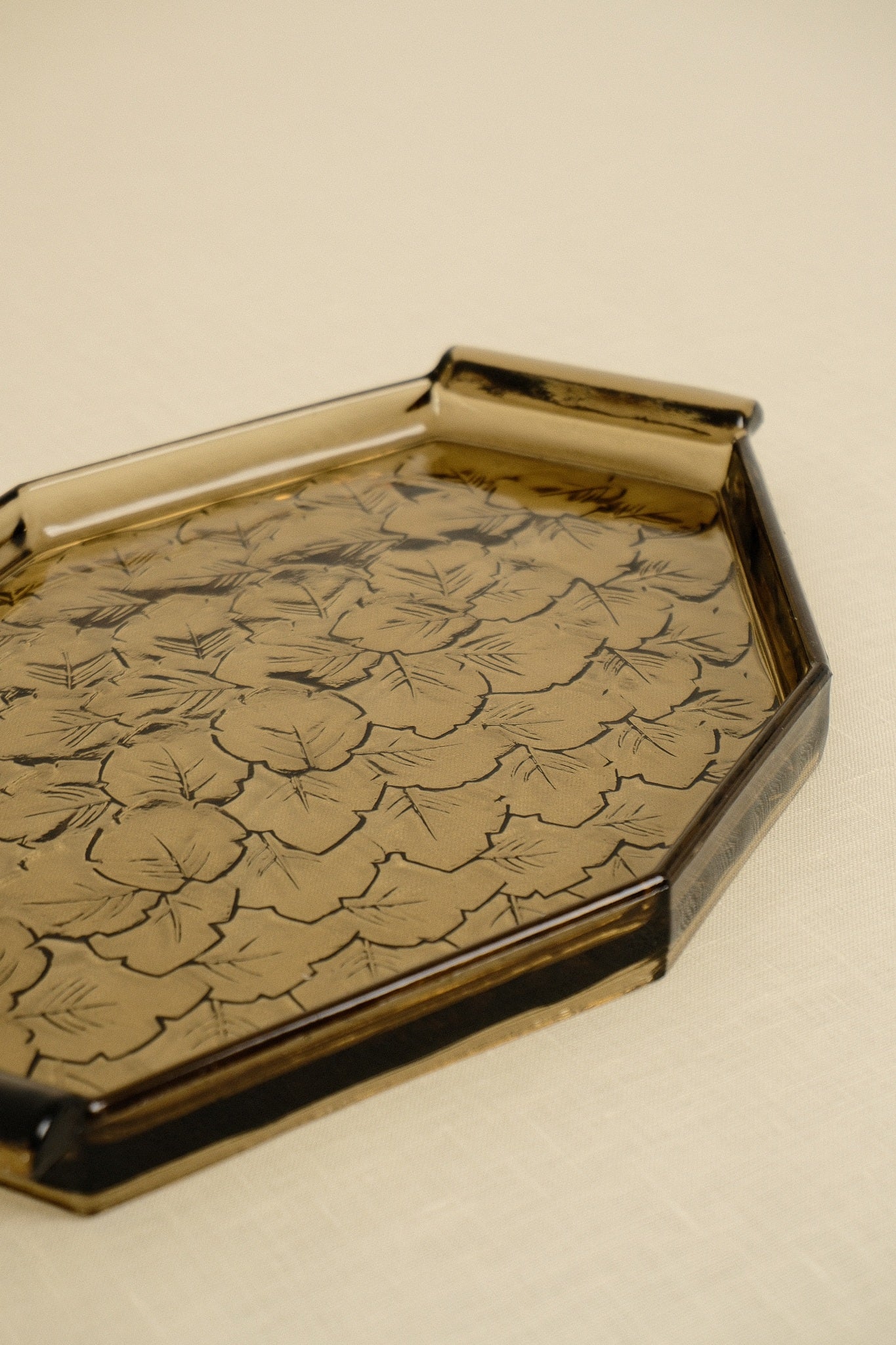 Art Deco Smoked Glass Serving Tray — detail view