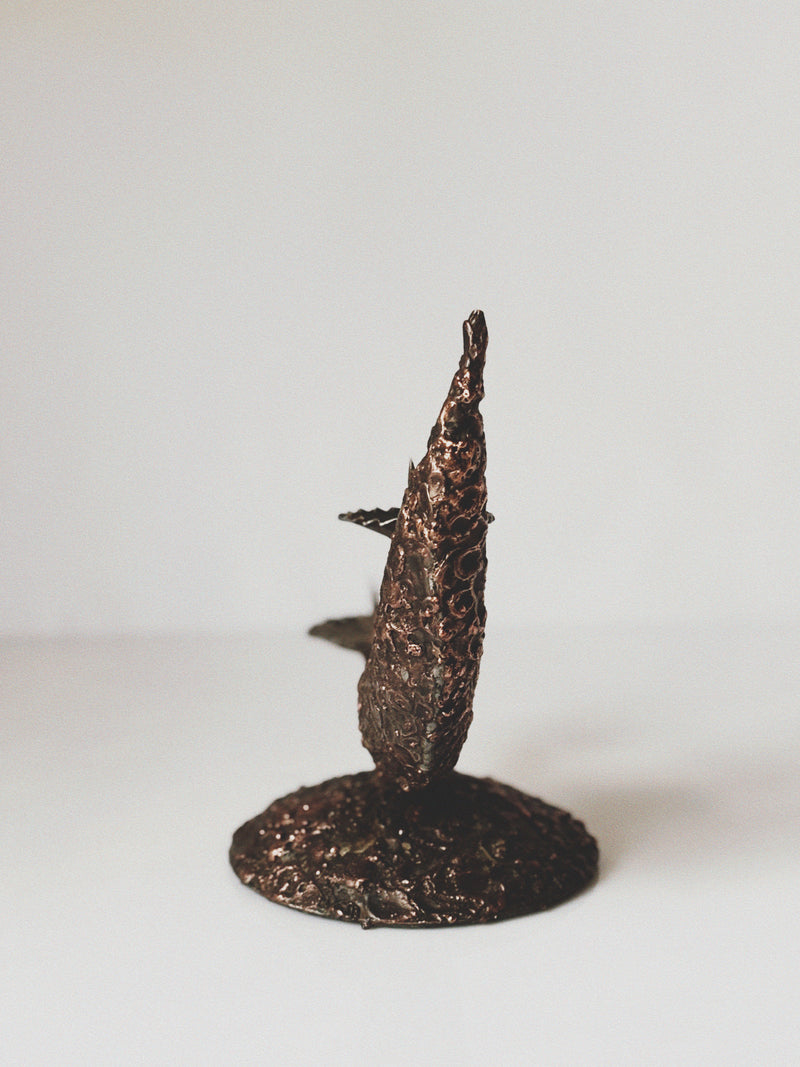 Mid Century Brutalist Candle Holder in Metal, Poland — close-up of textured metal surface