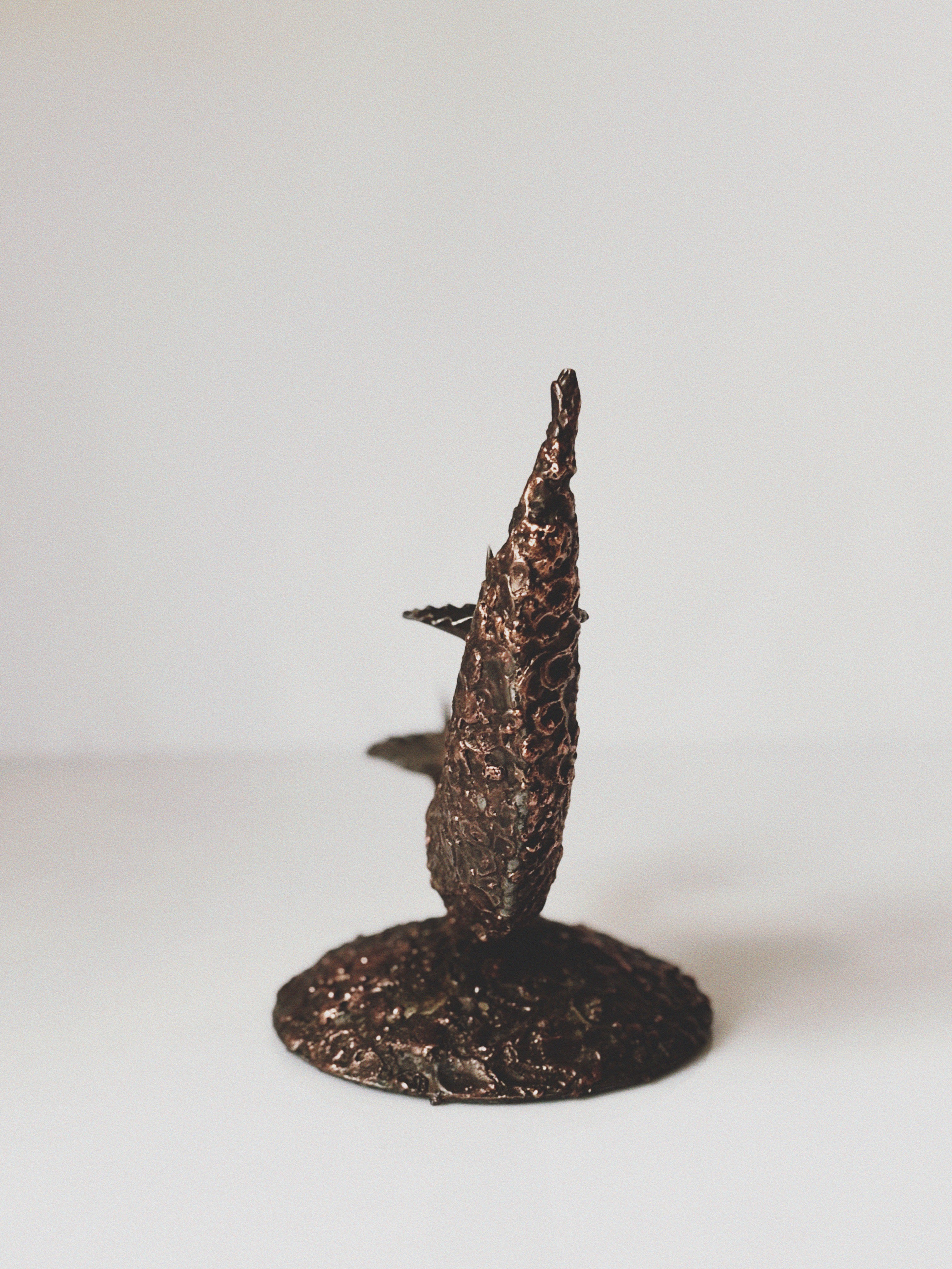 Mid Century Brutalist Candle Holder in Metal, Poland — close-up of textured metal surface