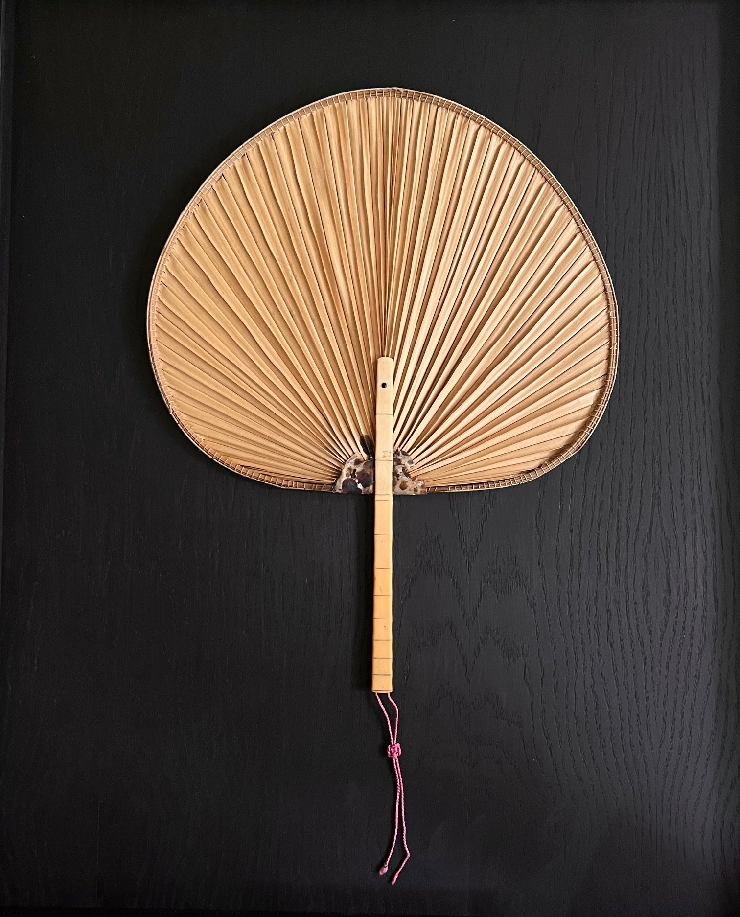 Antique Palm Leaf Fan in Frame — detail view
