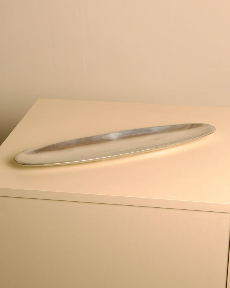 Large Italian Cast Aluminum Valet Tray by PLM Design, 1980s — angled view on neutral surface