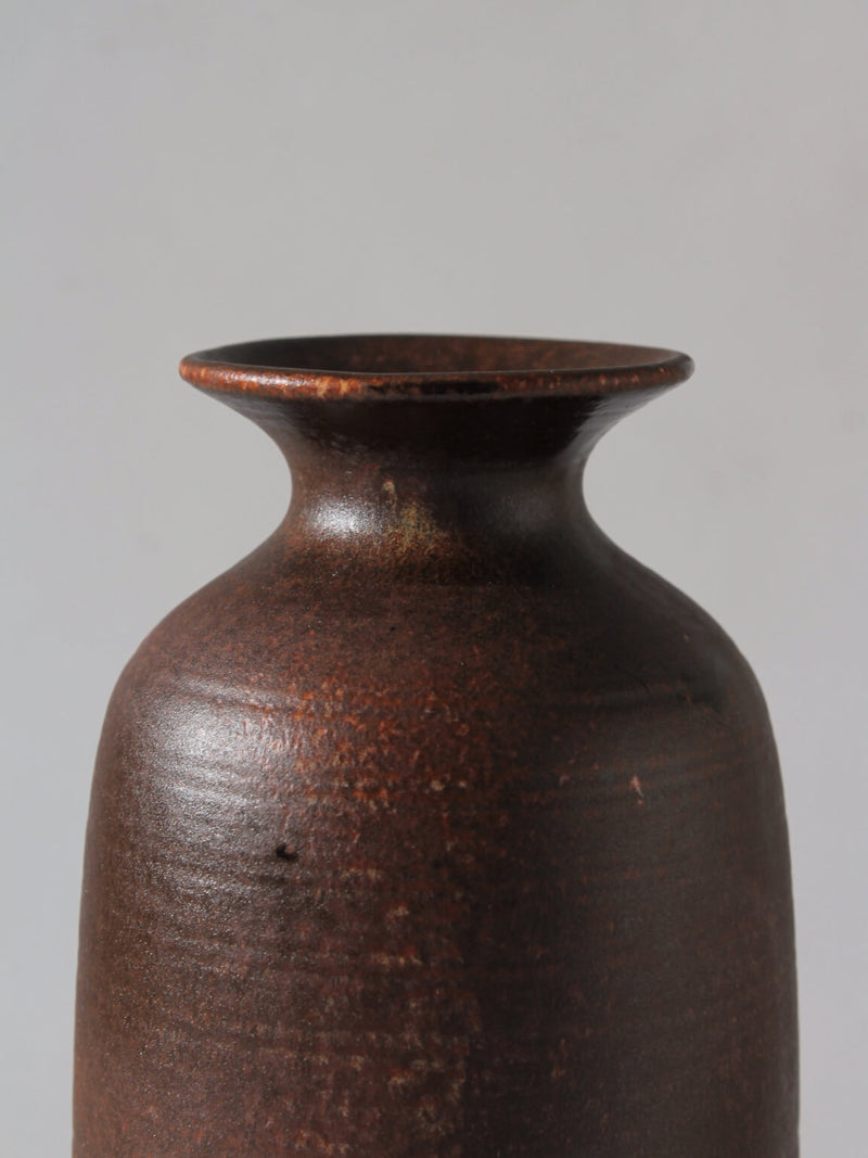 Unglazed Brown Ceramic Vase, Germany, 1960s — close-up of textured brown surface
