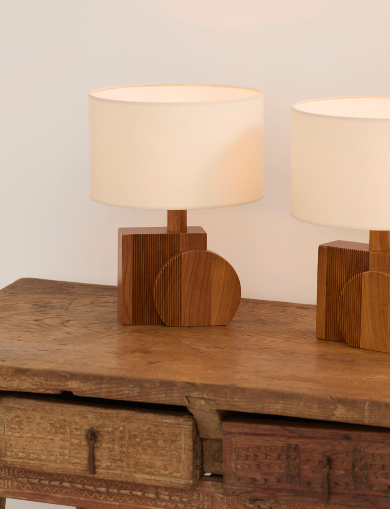 Set of 2 Vintage Artisanal Table Lamps In Solid Wood From France c. 1970 by DIG IN JAPAN | The Oblist — solid wood, neutral c