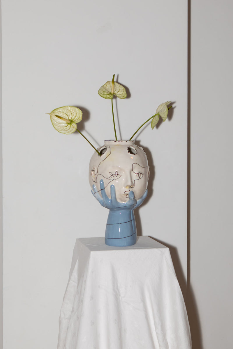 Head in Hands Hand Made Sculptural Ceramic Vase by House of Quentin Jones | The Oblist