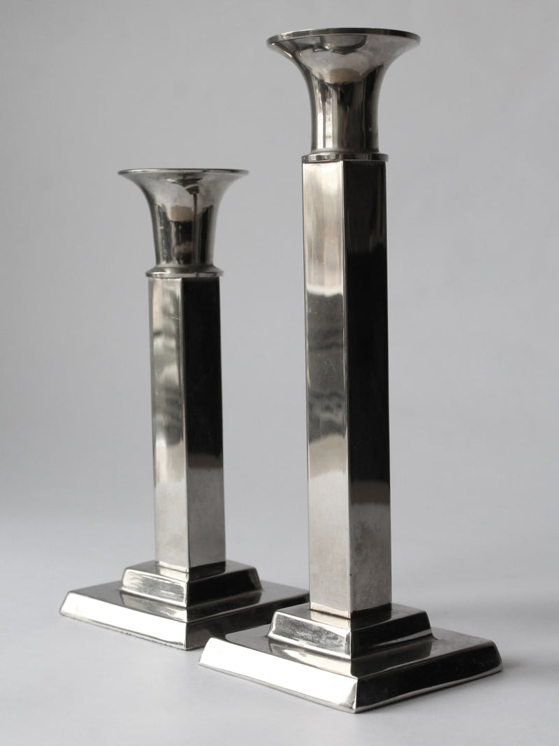 Art Deco silver plated candlesticks pair on square bases