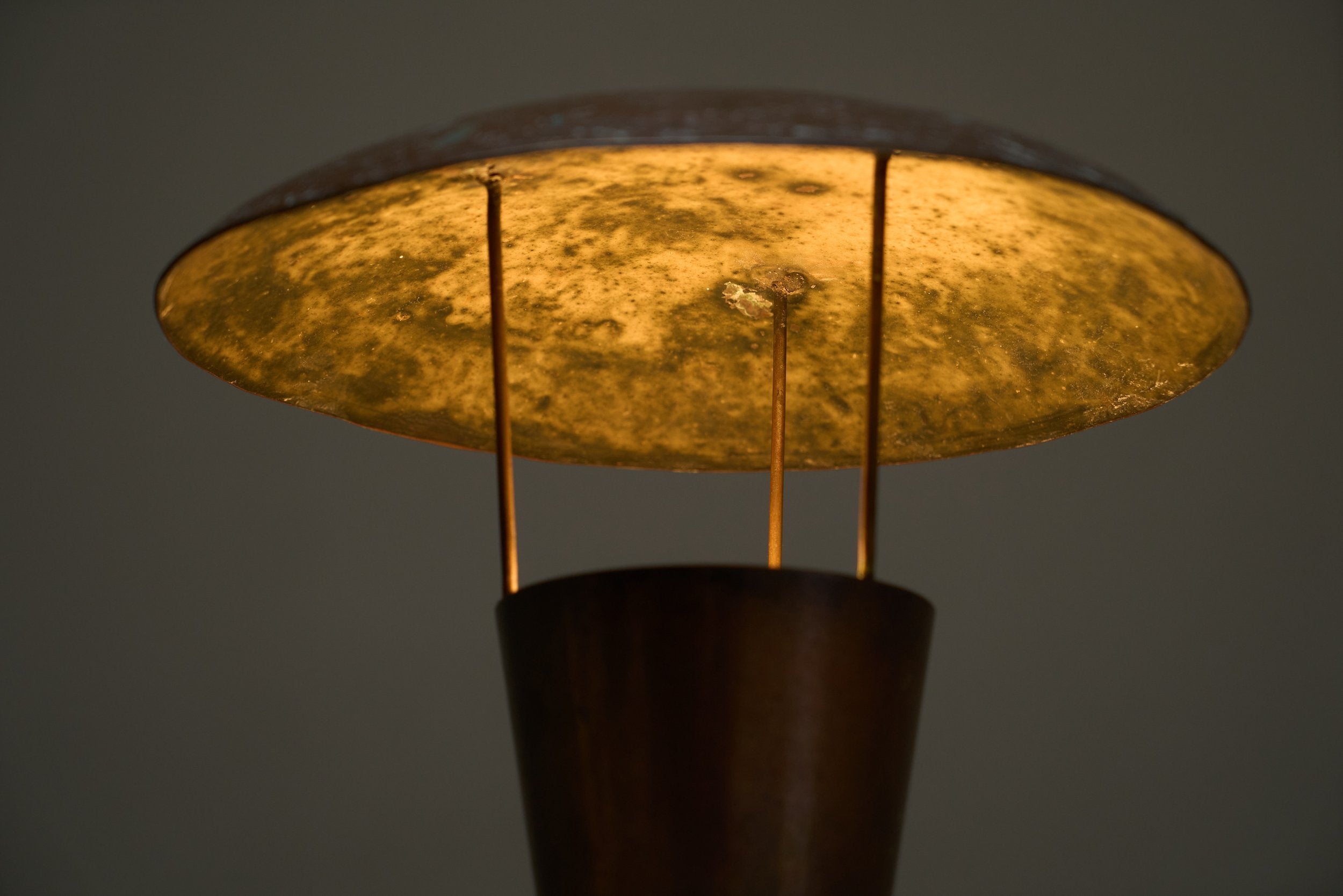 Unique Floor Lamp in Patinated Copper 1960s — close-up