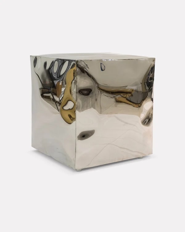 Stainless Steel Cube Pouf by Nitush Arosh — detail view