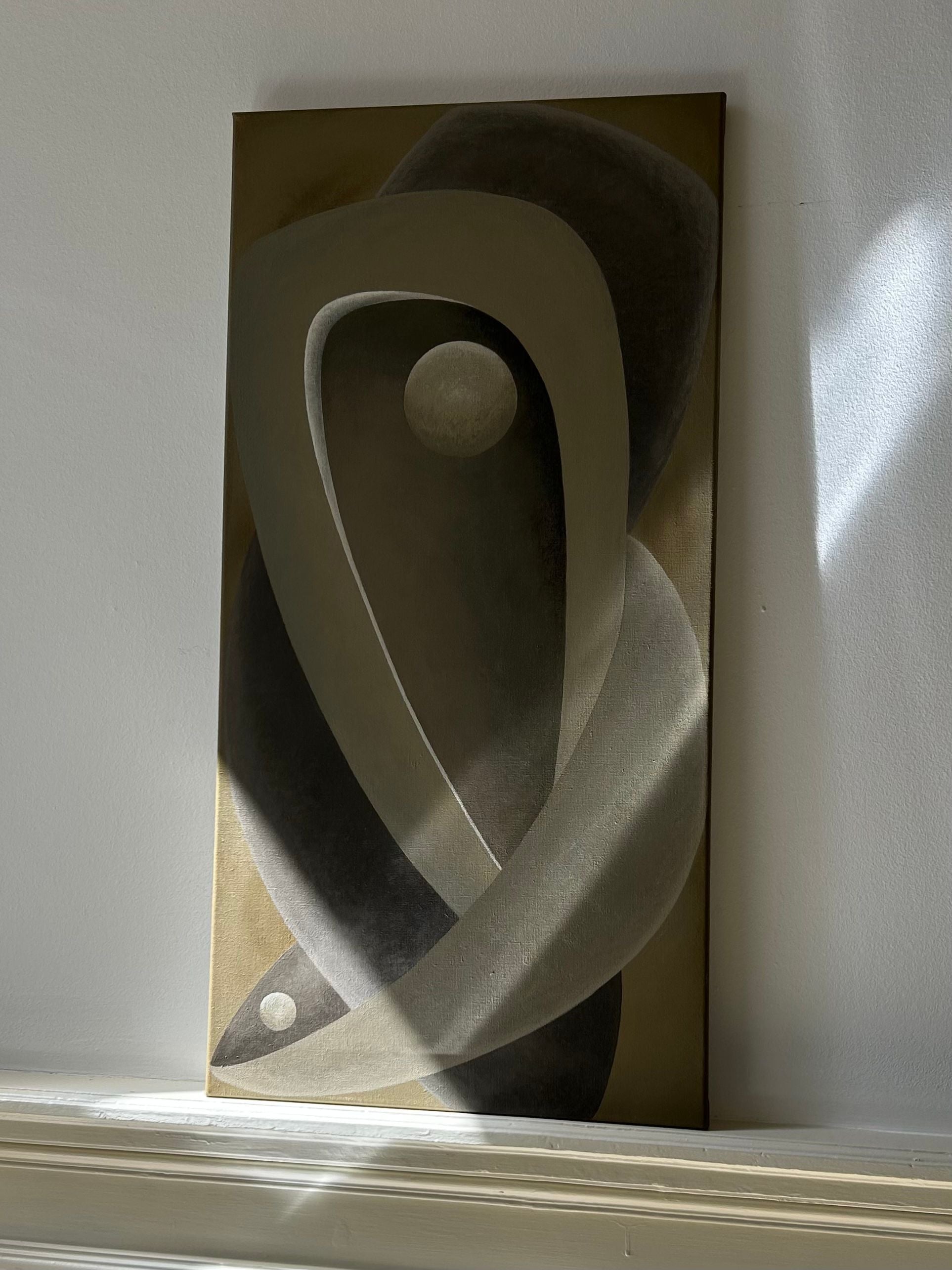 Embrace' Painting — side angle showing muted color palette on wall