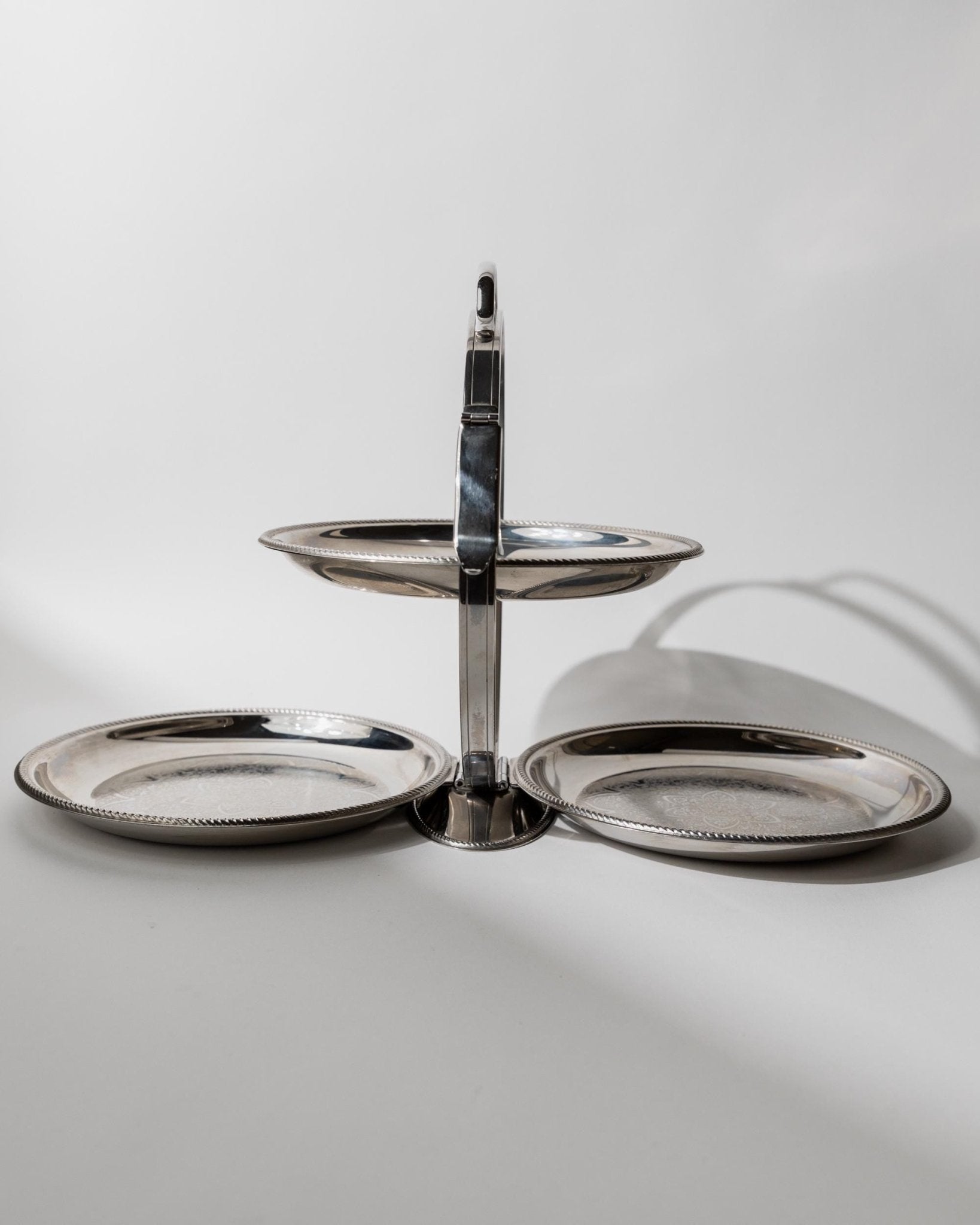 Vintage 1960s Folding Serving Tray Etagere, Three Engraved Stainless Steel Plates, Design by Carlo Alessi Mercury Series 898, Gift Idea — view 10
